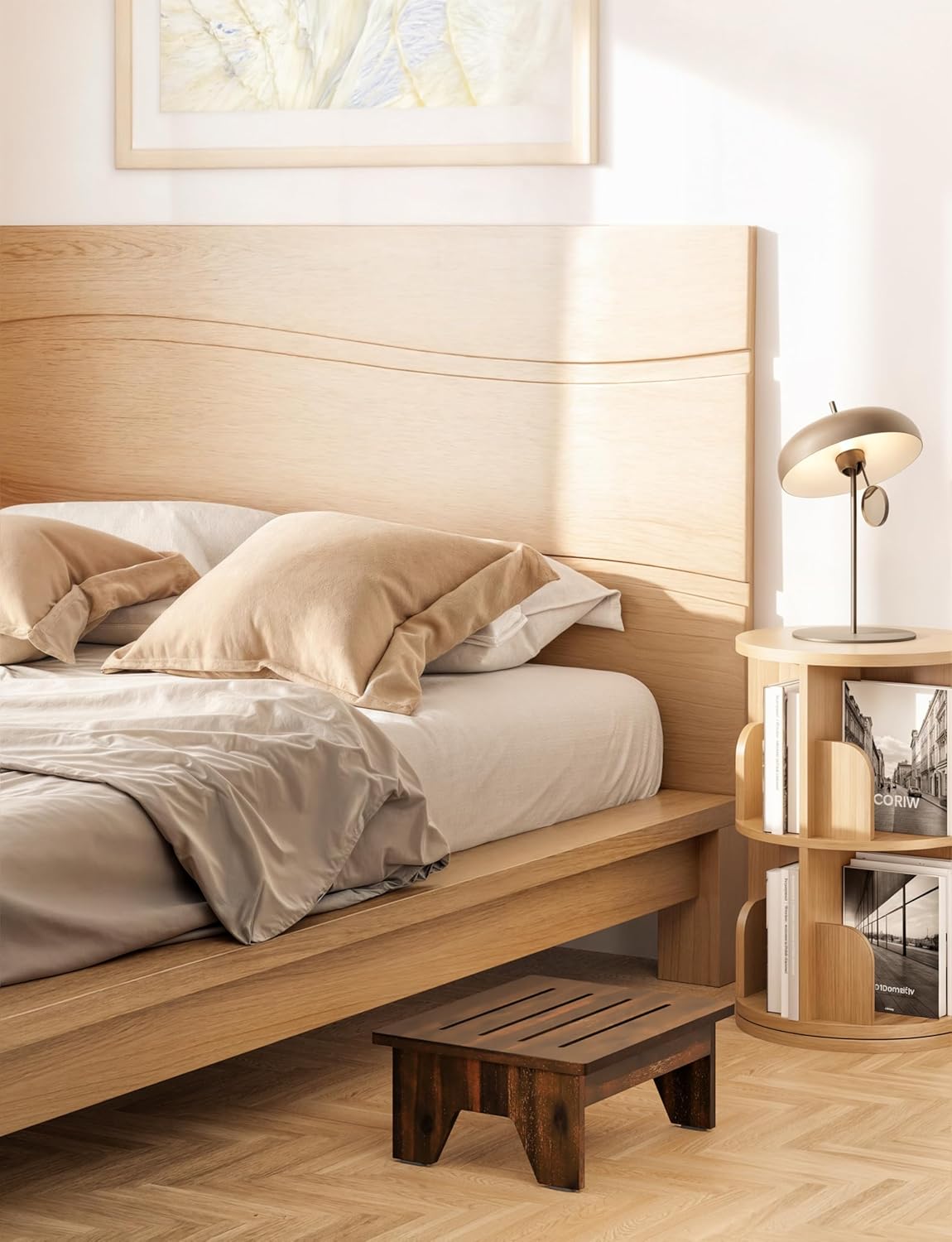 HOLANA 6.5" Wooden Step Stool for Adults (No Assemble Required) - 500 Lbs One Step Stools for High Bed Riser - Small Stepping Stool for Elderly, Seniors, Kid/Bathroom, Bed, Kitchen (Acacia Wood)