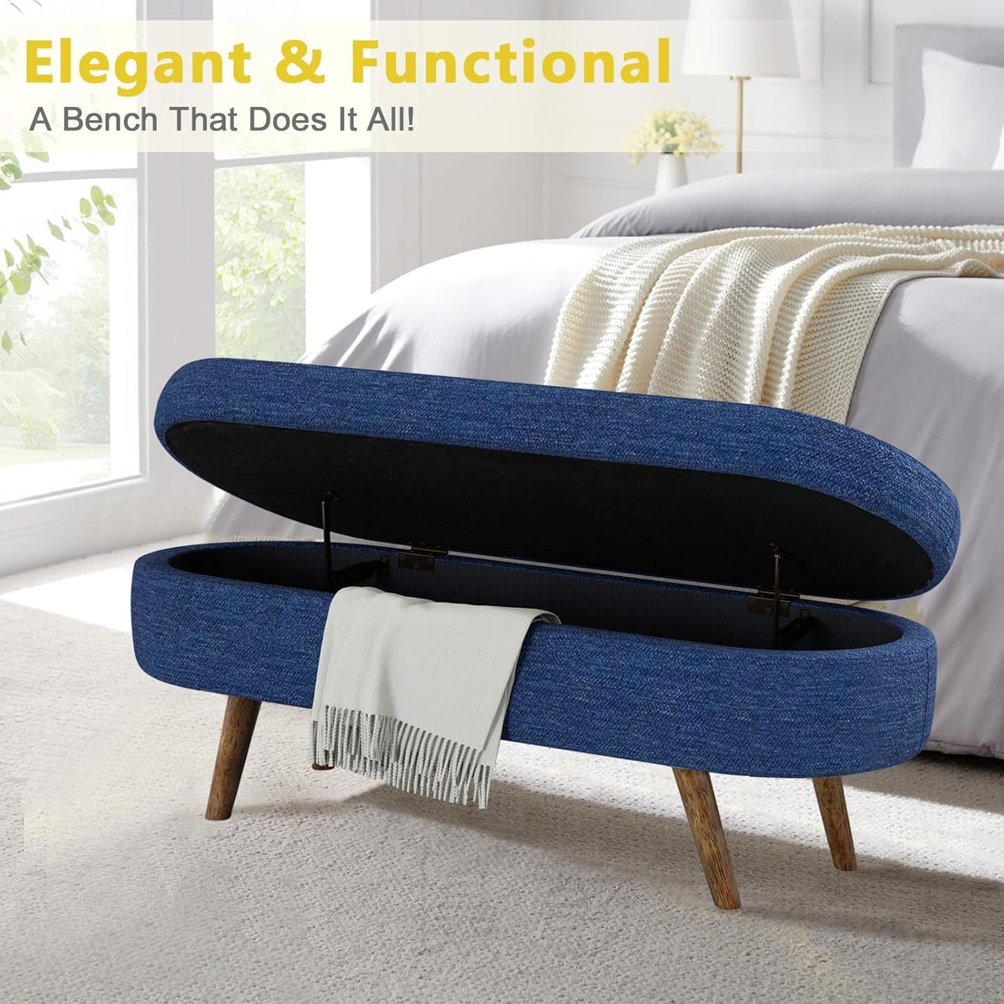 NicBex Ottoman Bench with Storage for Bedroom, 43.5" Upholstered End of Bed Bench with Rubber Wood Legs, Linen Storage Bench for Living Room or Entryway,