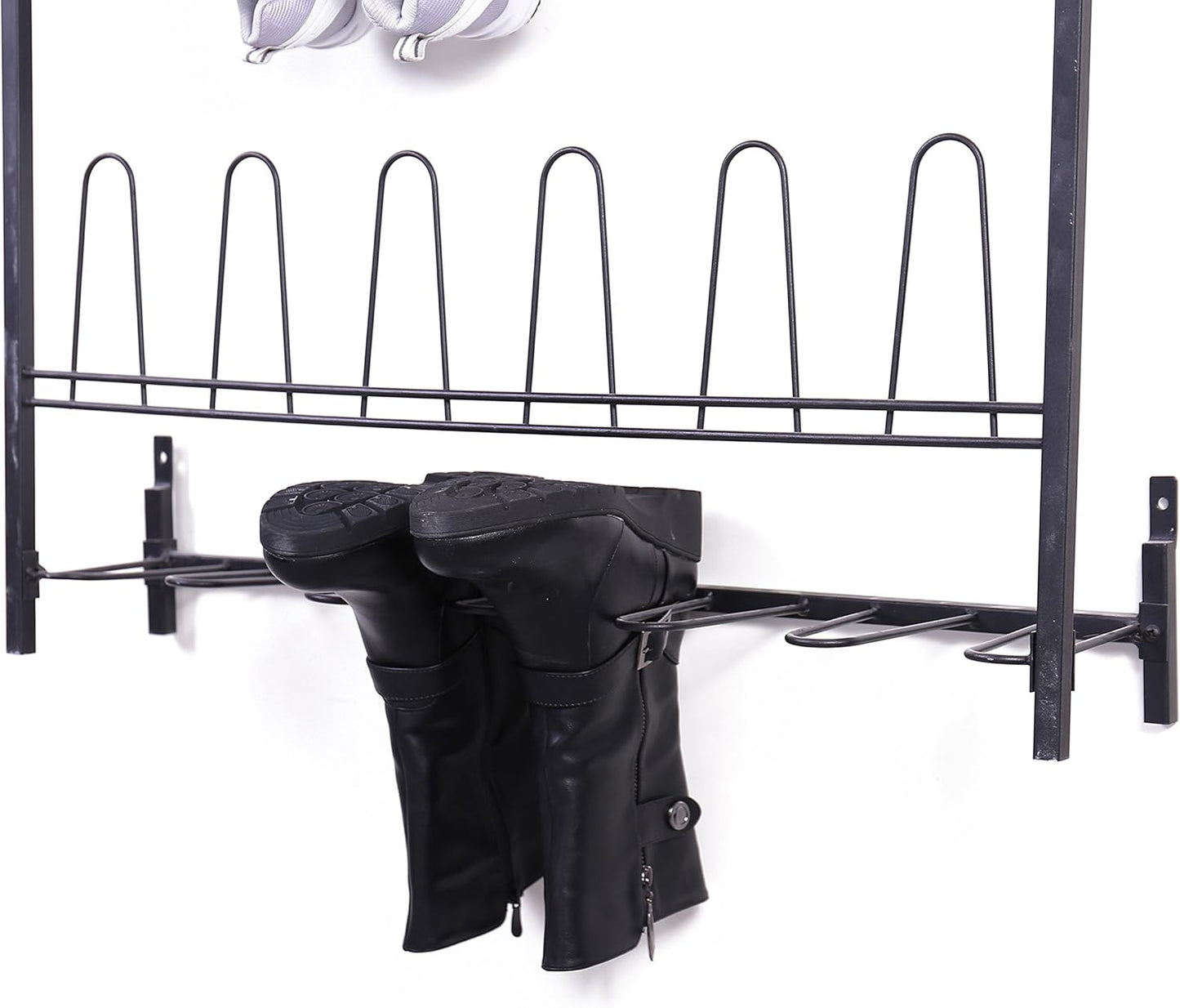 MyGift Modern Matte Black Metal Hanging Shoe Rack for Walk in Closet, Mudroom and Entryway, Wall Mounted Space Saving Organizer for Shoes and Boots, Holds 18 Pairs