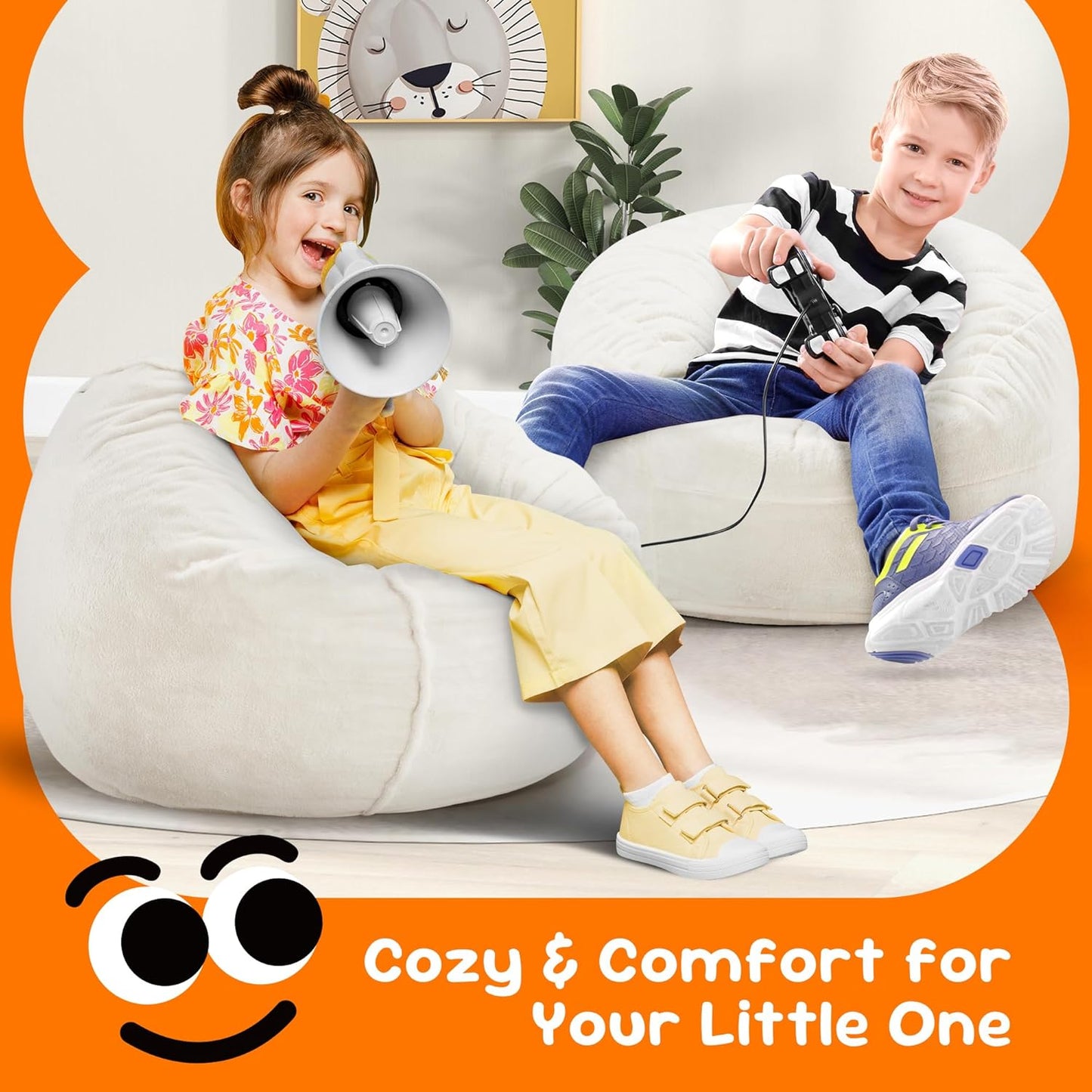 Hobestluk Bean Bag Chairs 2.5FT Bean Bag Chair with Memory Foam Filled & Plush Faux Fur Cover Small Bean Bag Chairs for Playroom, Living Room, Bedroom (White)