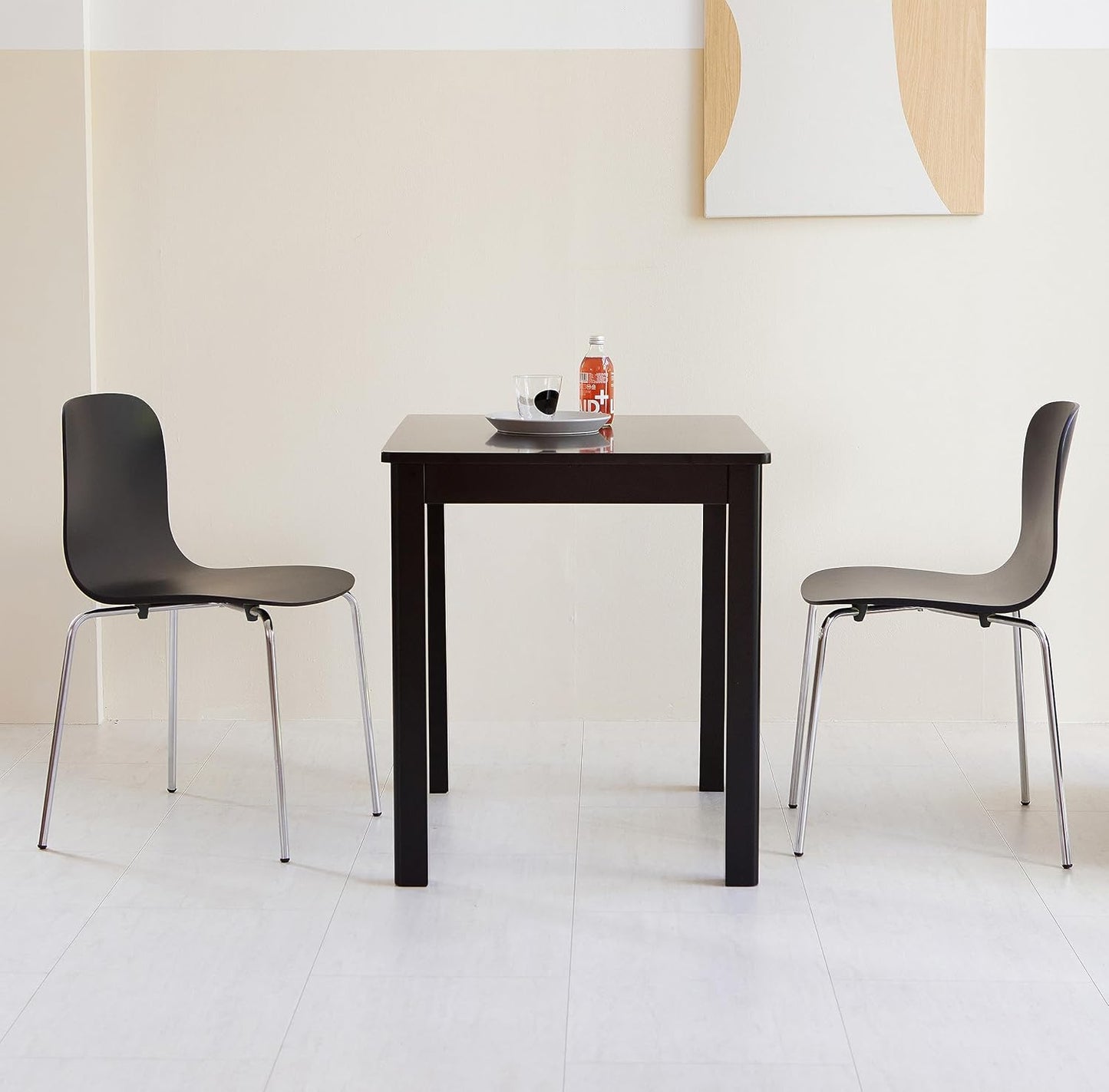 Livinia No.10 Mid-Century Modern Wooden Dining Chairs Set of 2, Contemporary Bentwood Kitchen Interior Armless Chairs with Steel Legs (Black)