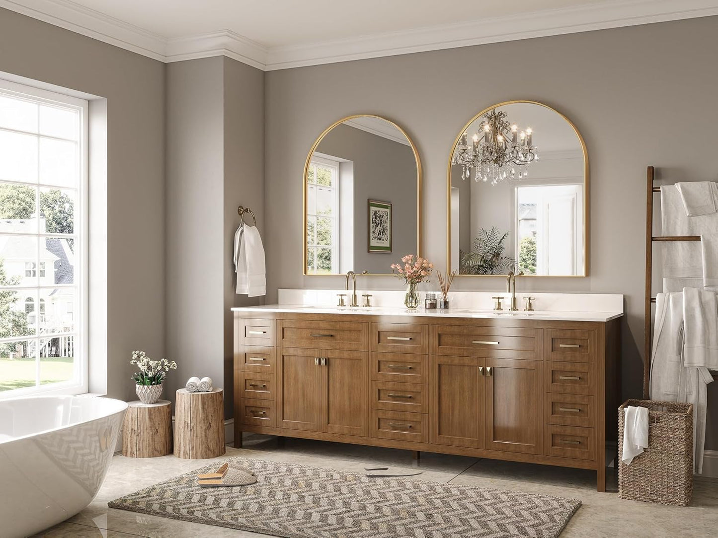 Brightify Arched Mirror, Arched Wall Mirror, 32 x 40 Inch Gold Arch Mirror, Metal Frame Gold Bathroom Mirror, Arched Top Bathroom Vanity Mirror for Living Room Bedroom Mantel Entryway Hallways