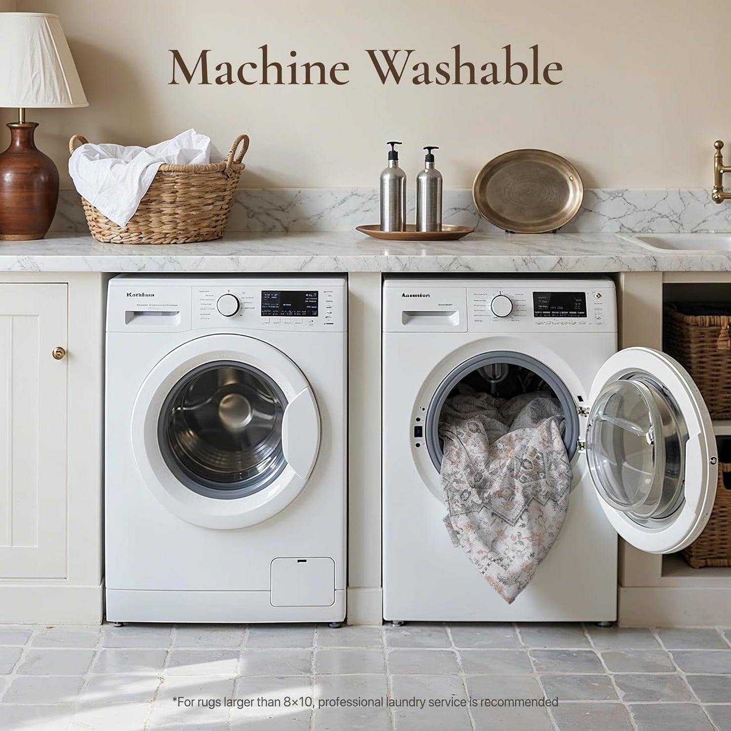 GENIMO 2'6''x16 Runner Rugs for Hallway, Machine Washable Non Slip Vintage Rugs, Low Pile Soft Chenille Print Rug for enrtyway, Corridor, Home Office,Light Taupe Brown