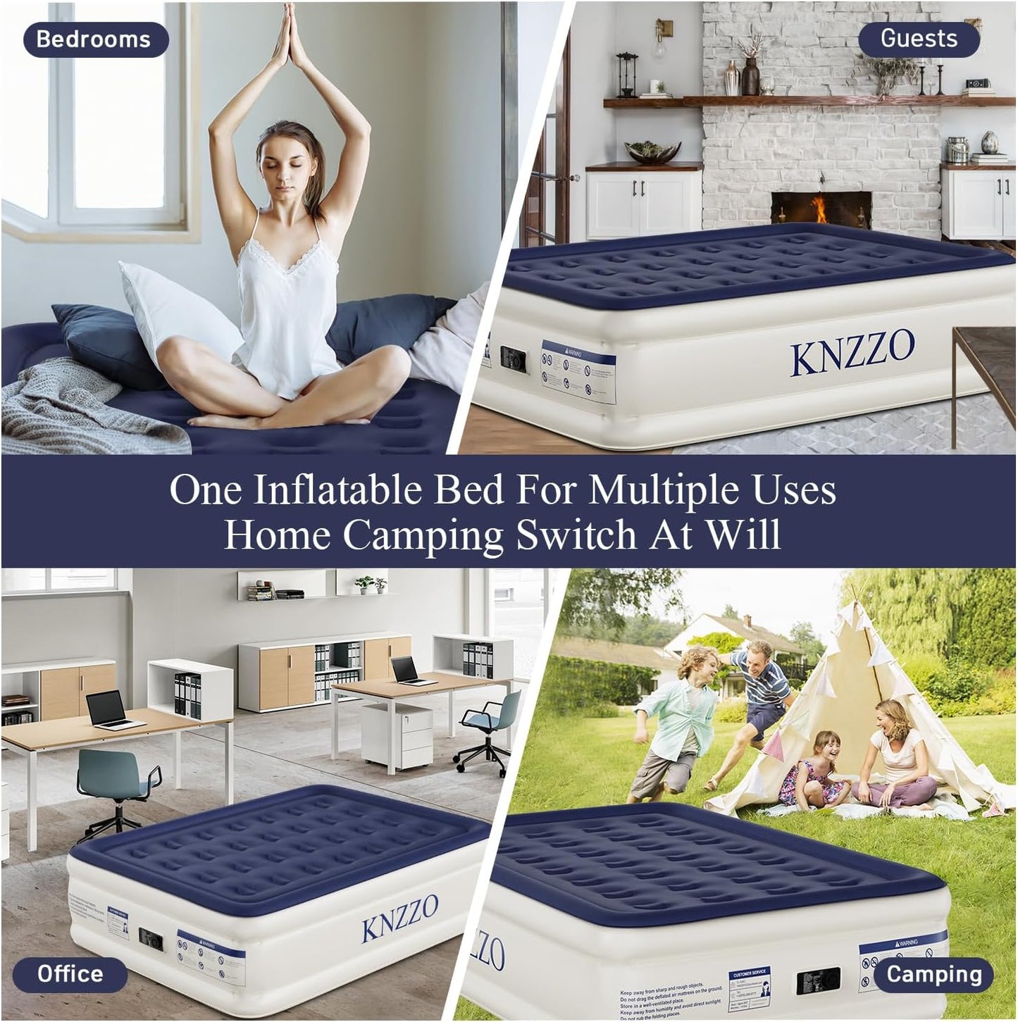 Air Mattress Full with Built-in Pump, Blow Up Mattress with Soft Flocked Top, Leakproof Inflatable Mattress, Foldable Waterproof Air Bed for Home, Guests, Camping, with Storage Bag