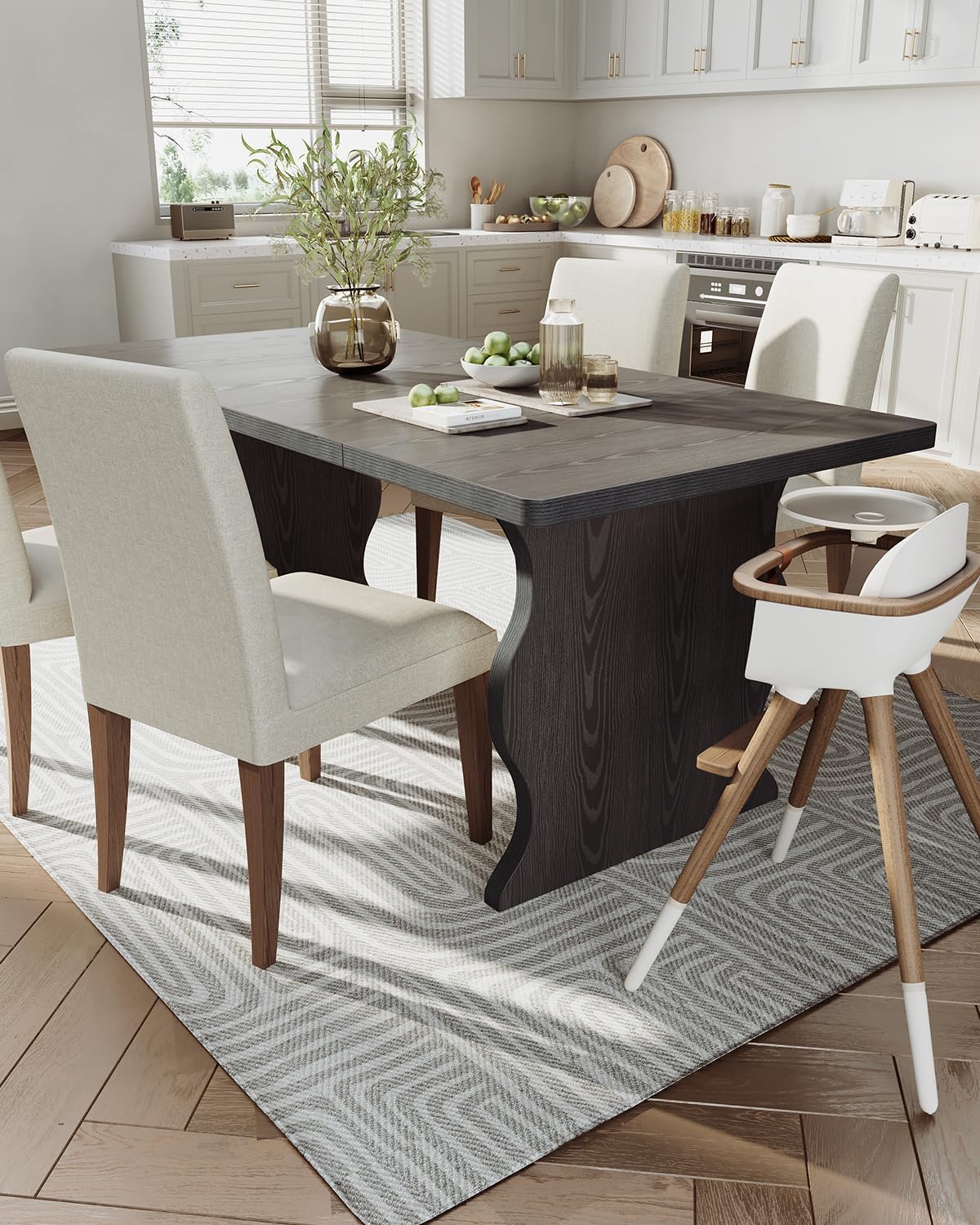 LITTLE TREE Modern Dining Table for 4-6, 63-Inch Rectangular Black Kitchen Table, Wood Kitchen & Dining Room Furniture