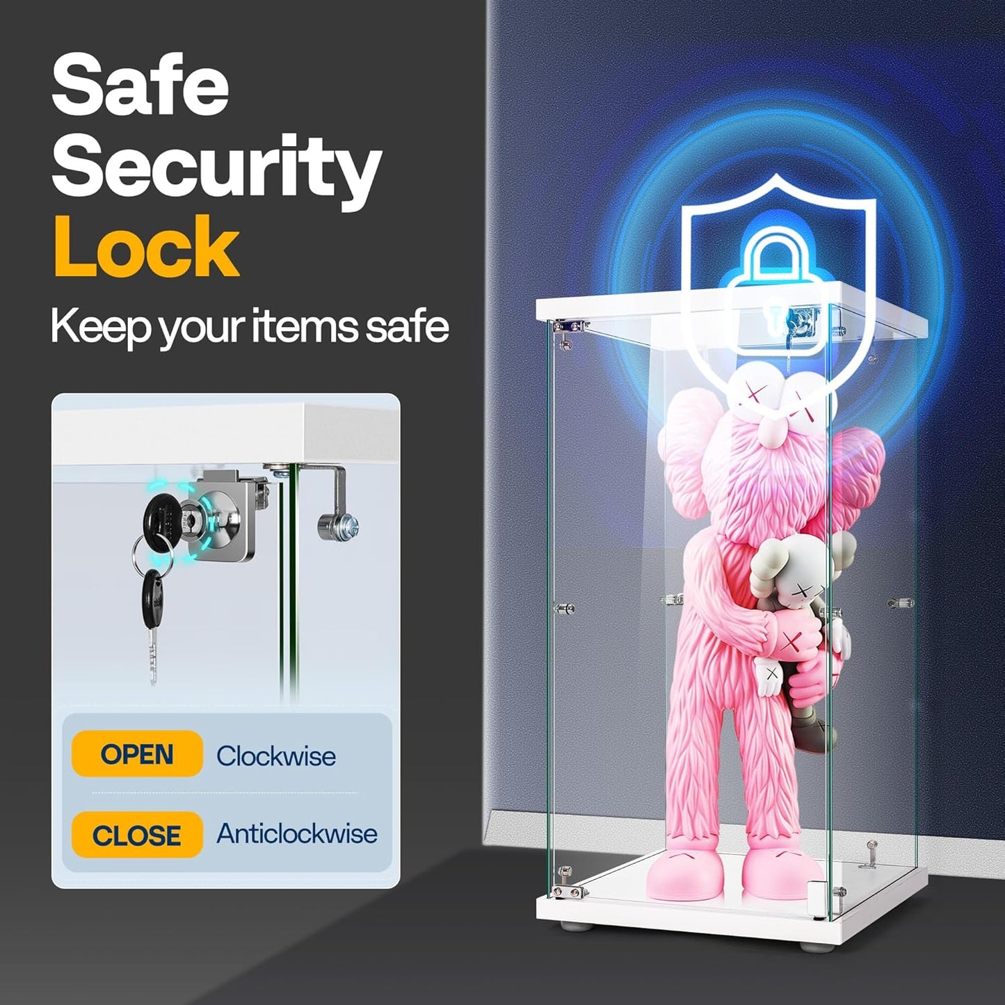 VIVOHOME 2 Layers 15.7''W x 15.7''D x 31.9''H Glass Display Cabinet Showcase Countertop with Lock, Tempered Glass 25mm MDF Base