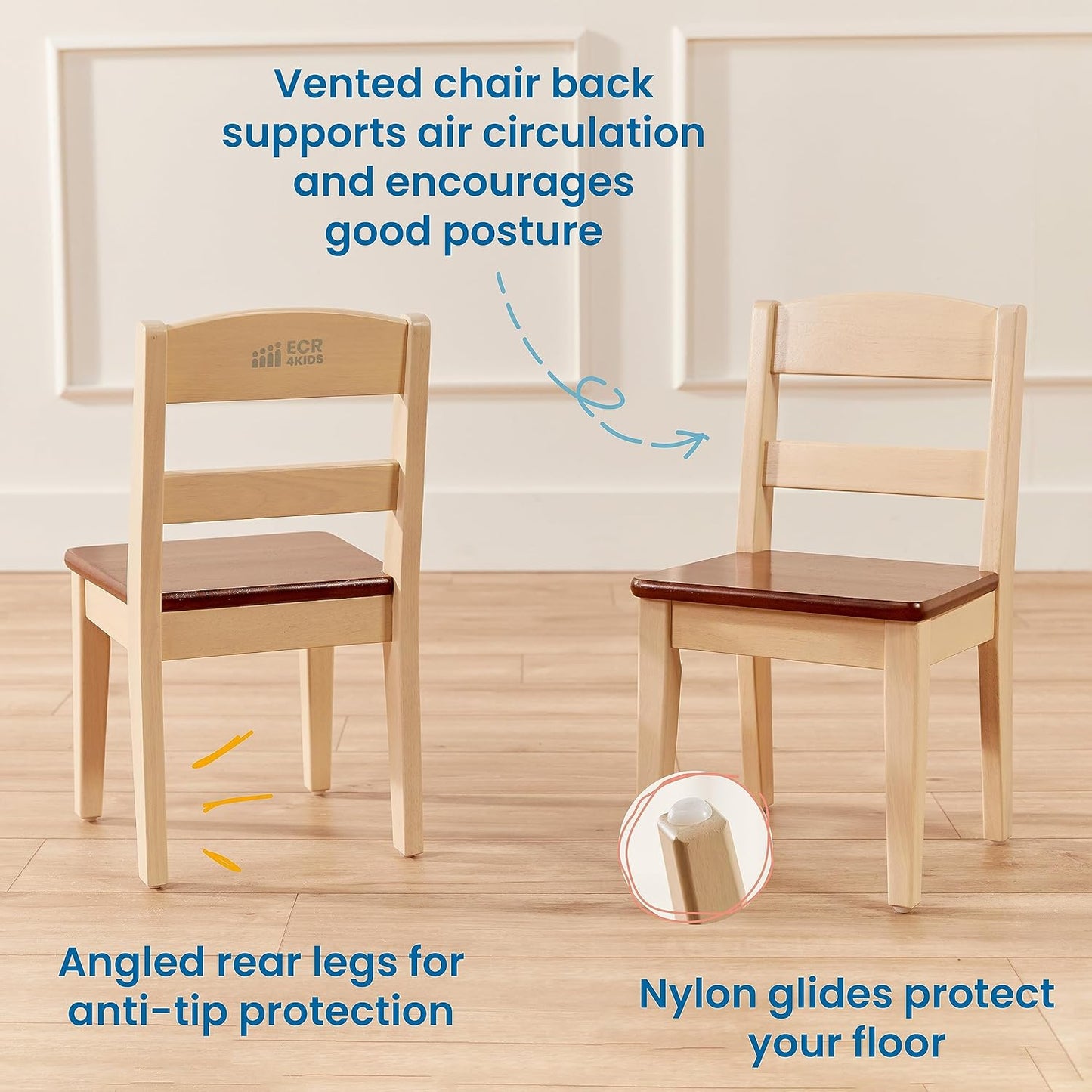 ECR4Kids Hideaway Table and Chair Set, Kids Furniture, Dark Walnut/Antique White, 3-Piece