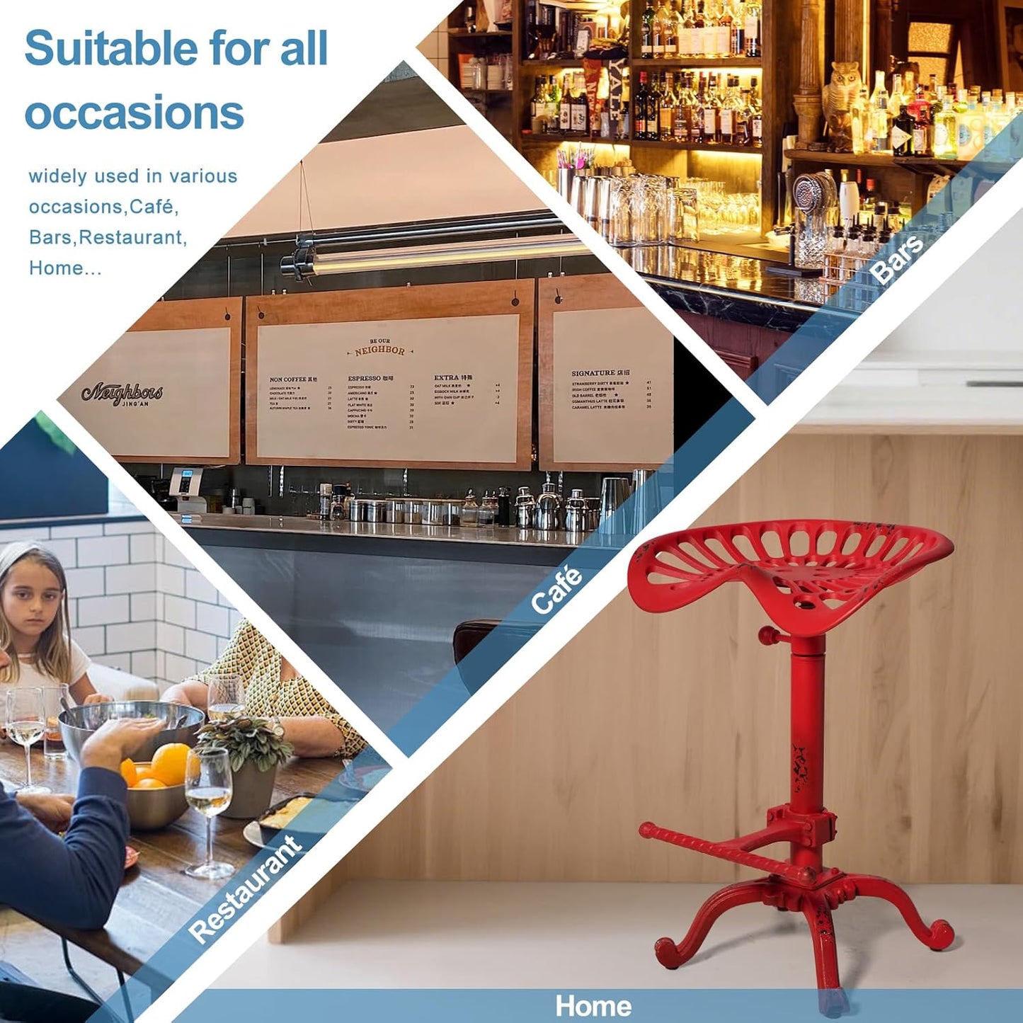 Industrial Tractor Seat Bar Stools Rustic Swivel Metal Saddle Seat Kitchen Counter Island Stool Vintage Dining Chair Farmhouse Coffee Stool Retro Office Guest Seating 19.7-26.8inch Height Adjustable