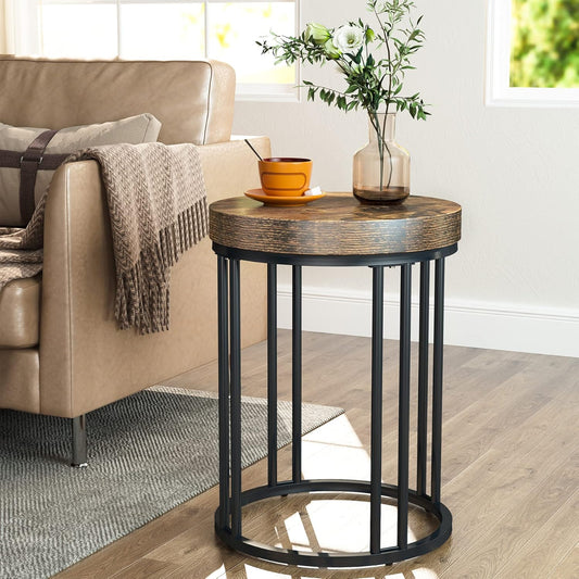 Tribesigns Round End Table, Modern Side Small Accent Nightstand with Metal Frame, Wooden Circle Bedside for Living Room Sofa Couch, Bedroom, Easy Assembly, Space Saving, Rustic Brown & Black