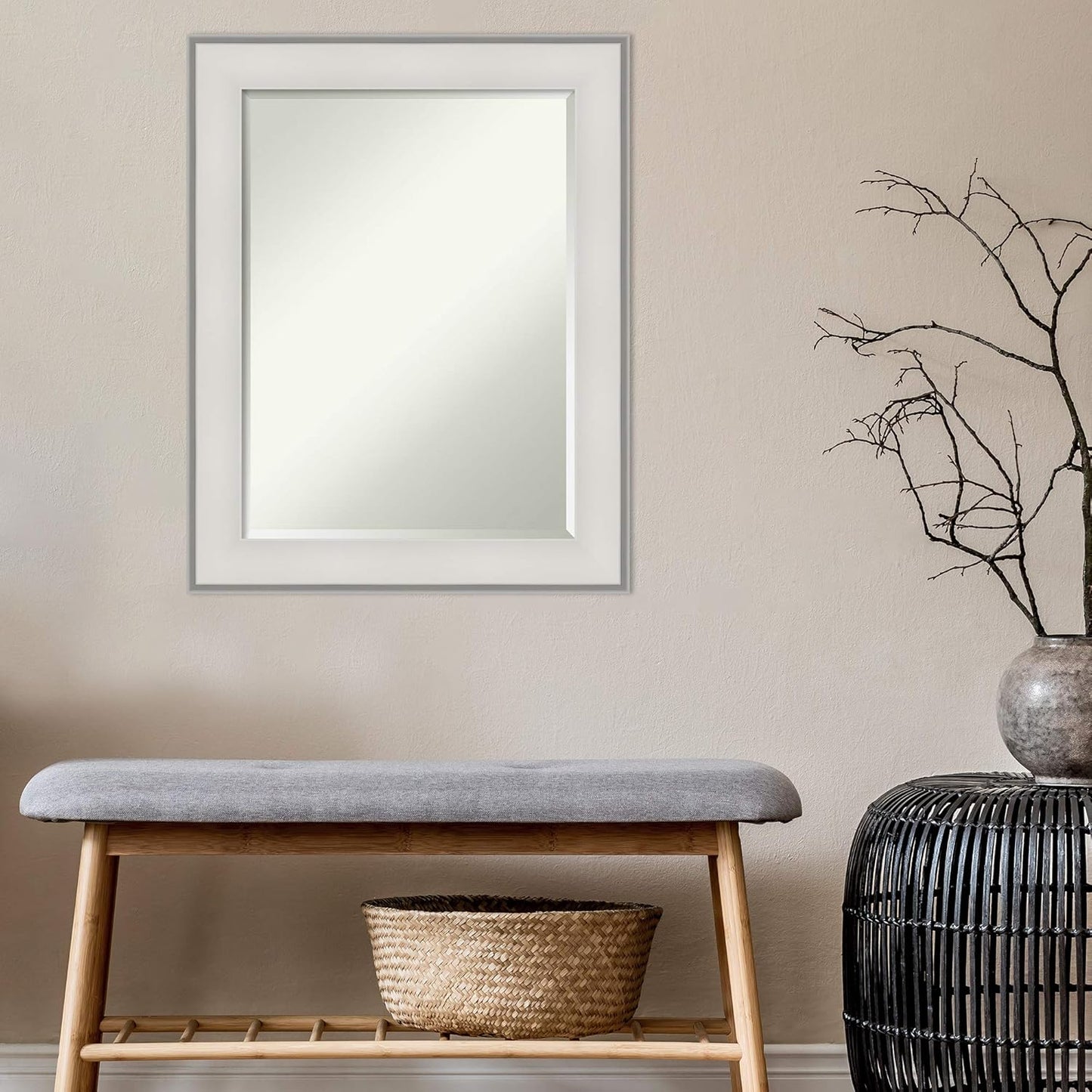 Amanti Art White Bathroom Mirror for Over Sink, 29x23 Imperial White Rectangle Vanity Mirror, Medium Traditional Frame, Hangs Horizonally and Vertically, Bathroom Wall Decor, Beveled Edge from WI, USA