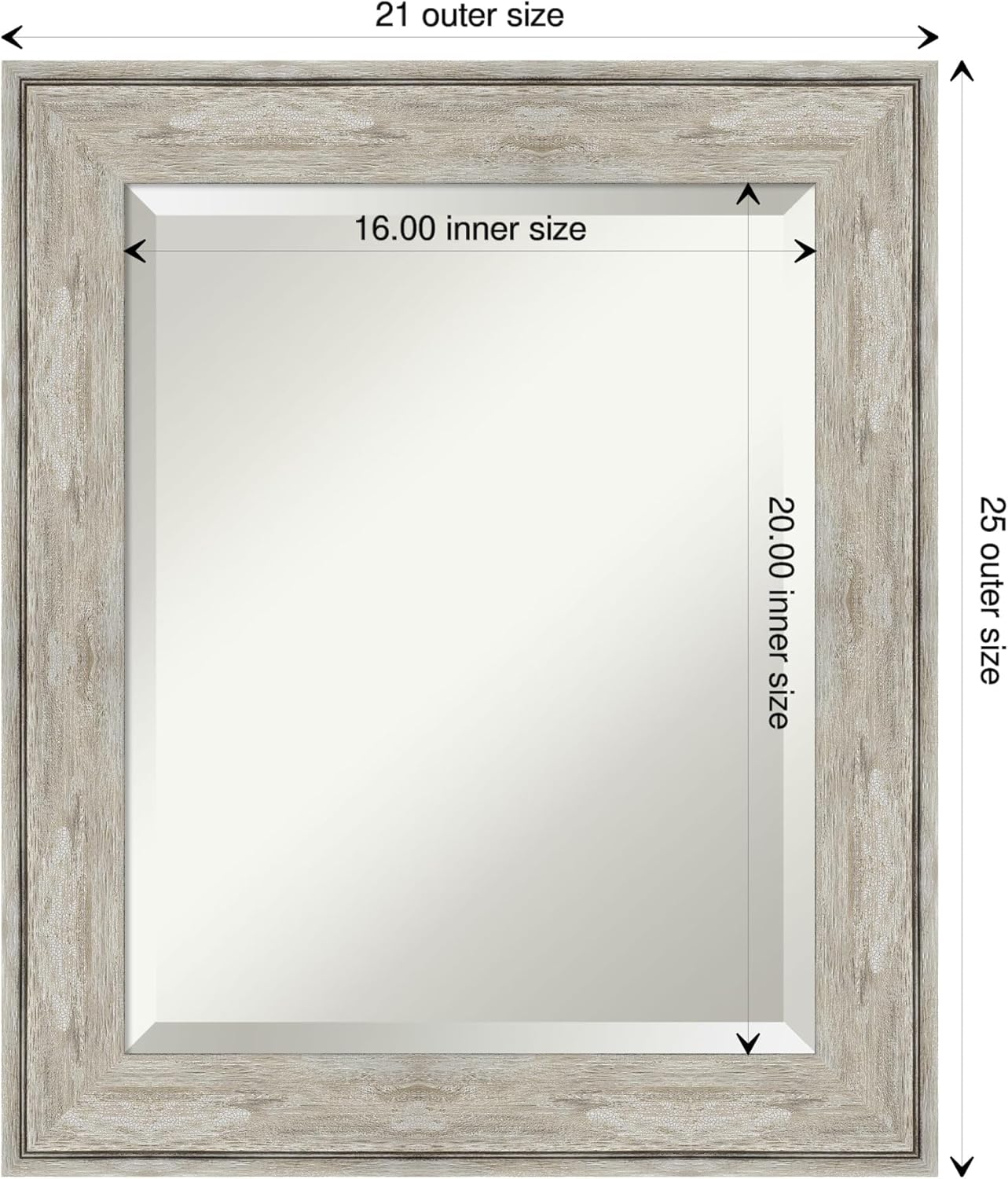 Amanti Art Silver Bathroom Mirror for Over Sink, 25x21 Crackled Metallic Rectangle Vanity Mirror, Small Rustic Farmhouse Frame, Hangs Horizonally and Vertically, Bathroom Wall Decor, Beveled Edge