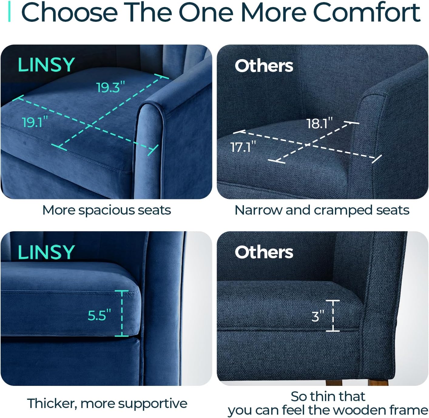 LINSY Swivel Accent Chair with Ottoman: Small Velvet Barrel Chair 360 Swivel Modern Armchair, Upholstered Reading Chair with Footrest for Living Room Bedroom Study Room (Blue)