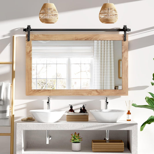 Farmhouse Mirror 42”x28” Bathroom Mirror for Over Sink, Bathroom Vanity Mirrors, Barn Door Style Mirror Farmhouse Decor