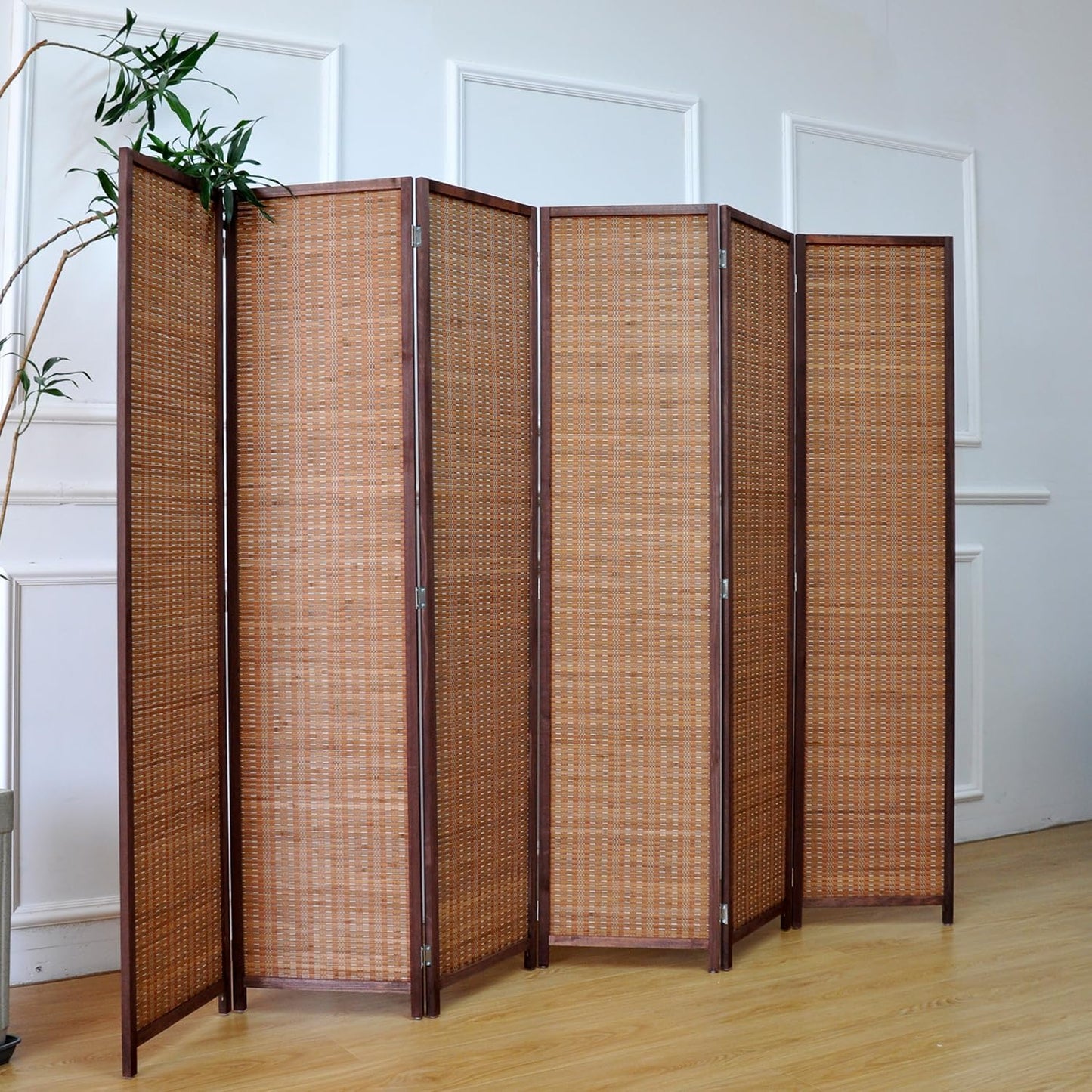 6 Panel Room Divider and Folding Screen Room Divider,Bamboo Room Divider for Room Separation,67" H x 92.1" W
