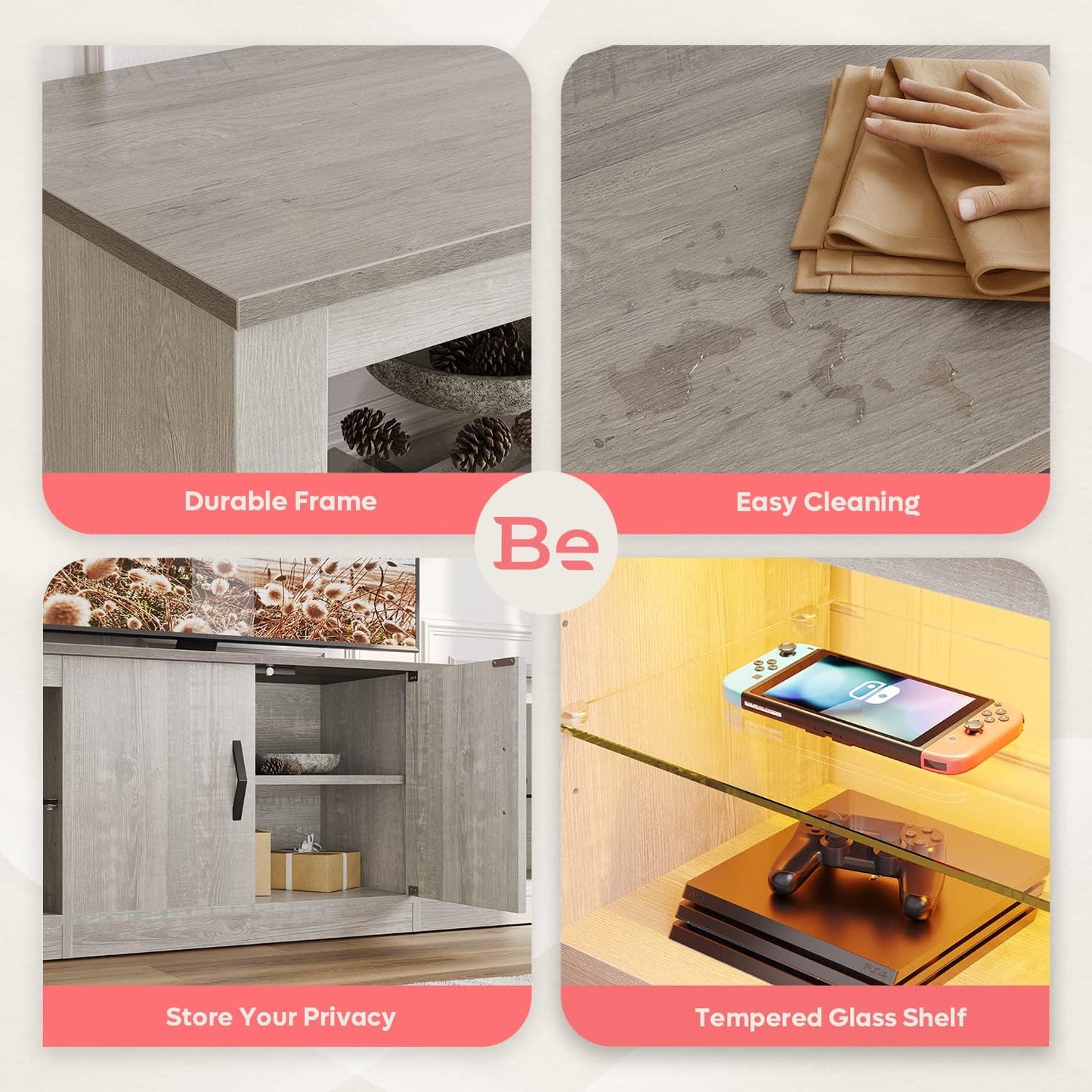 Bestier 70 Inch Led TV Stand for 75 Inch TV Large Entertainment Center Gaming with Adjustable Glass Shelves Two Cabinets Modern TV Console for Living Room 22 RGB Modes, Wash White