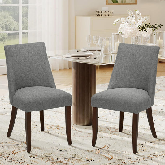 COLAMY Upholstered Dining Chairs Set of 2, Mid Century Modern Kitchen Chairs with Back, Farmhouse Fabric Side Dining Room Chairs with Wood Legs for Dining Room Restaurant, Light Grey