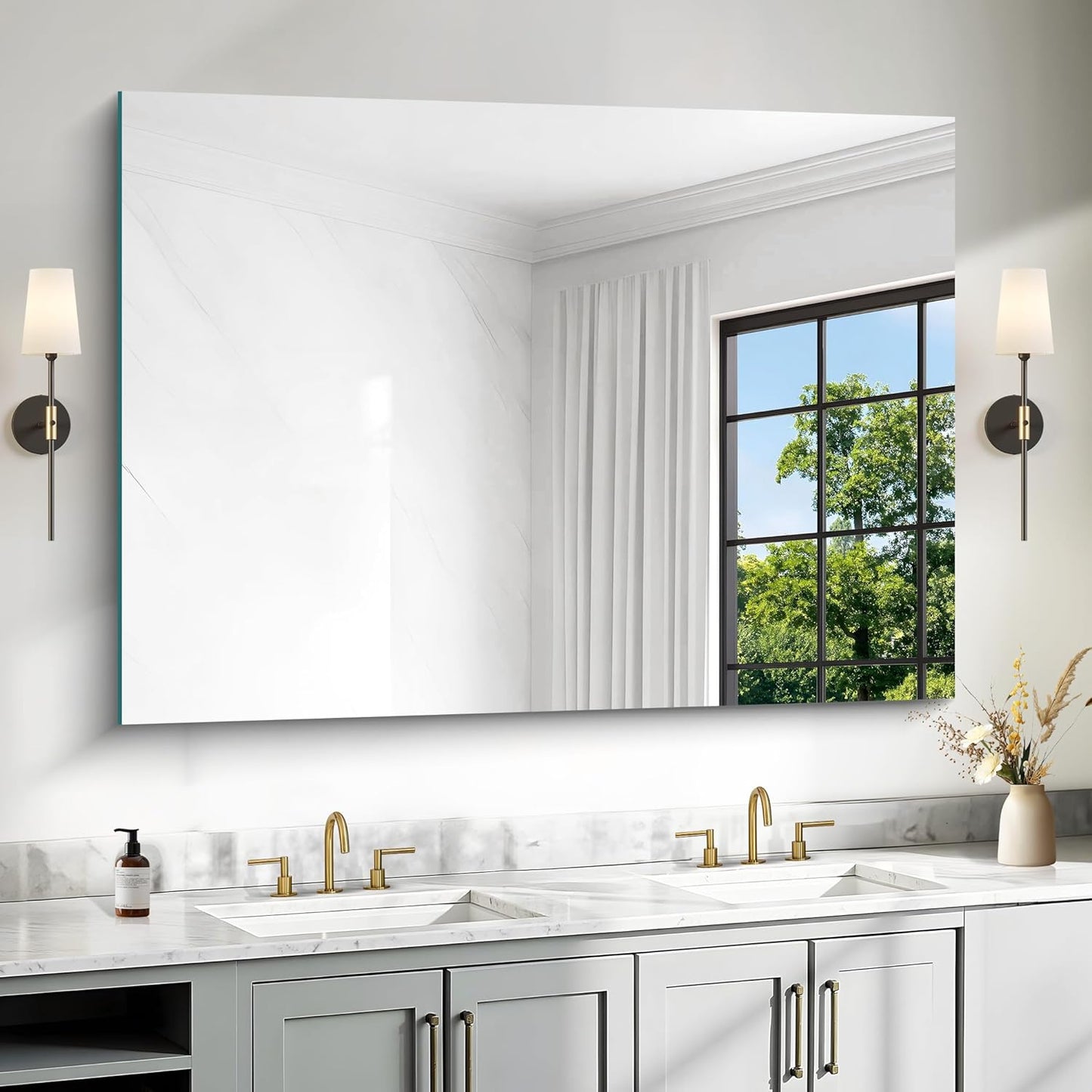 36x48 Inch Frameless Mirror, Frameless Bathroom Mirror for Over Sink, Large Rectangle Mirror for Wall, Upgraded Shatterproof Wall Mount Vanity Mirror for Bedroom, Living Room, Entryway