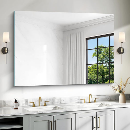 36x48 Inch Frameless Mirror, Frameless Bathroom Mirror for Over Sink, Large Rectangle Mirror for Wall, Upgraded Shatterproof Wall Mount Vanity Mirror for Bedroom, Living Room, Entryway