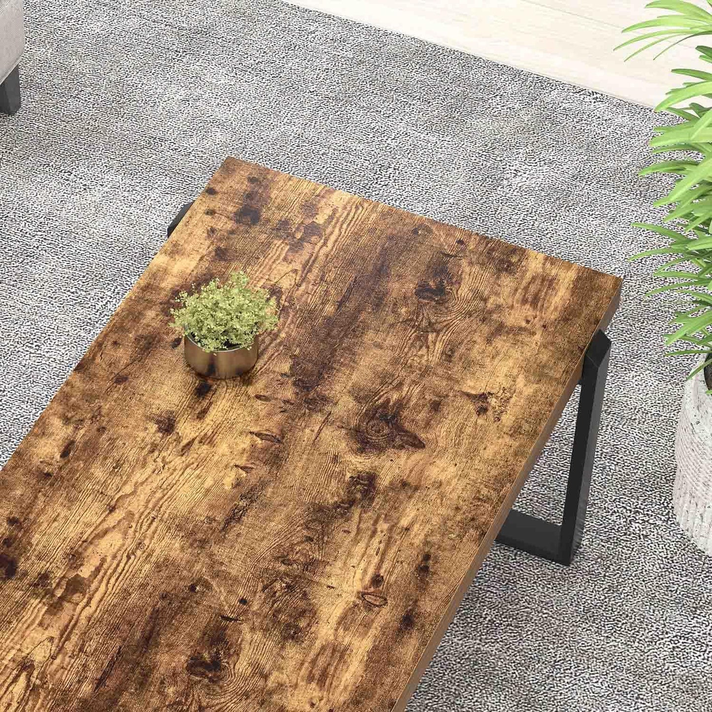 FOLUBAN Coffee Table, Modern Rustic Wood and Metal Center Table, Industrial Rectangle Cocktail Tea Table for Living Room, Brown, 47 Inch