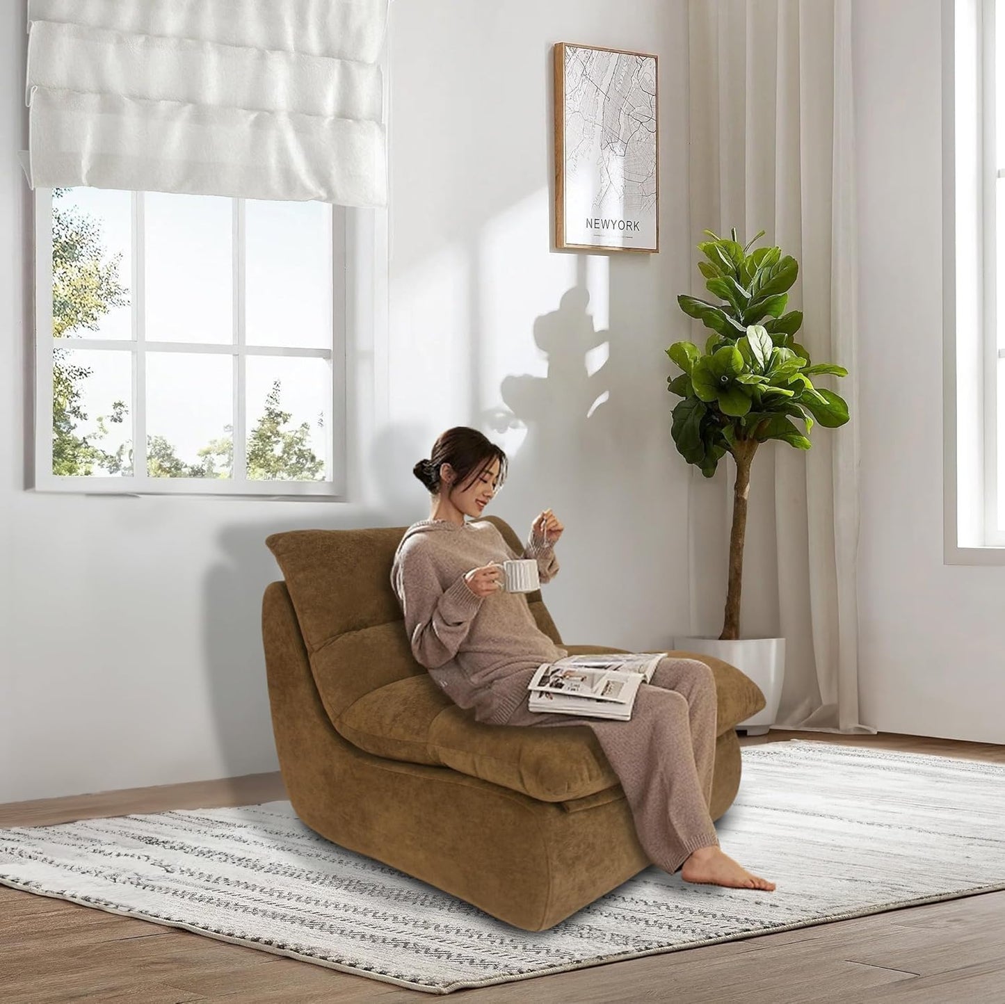 Bean Bag Chair - Memory Foam Bean Bag Chair for Adults, Comfy High-Resilience Single Sofa, Small Space Floor Chair, Chaise Lounge for Living Room, Bedroom (Dark Green, Cushions)