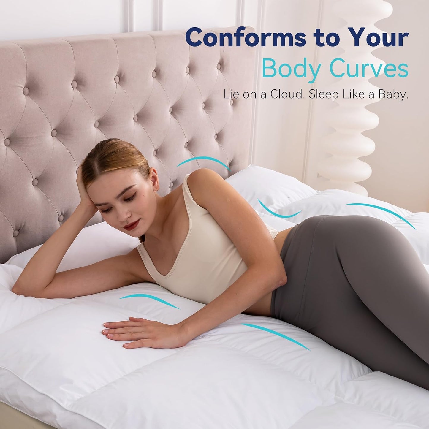 3 Inch White Goose Feather Mattress Topper,King Feather Bed Topper,Mattress Cover with Straps,Ultra Soft Pillowtop,100% Organic Cotton Fabric(78”x80”)