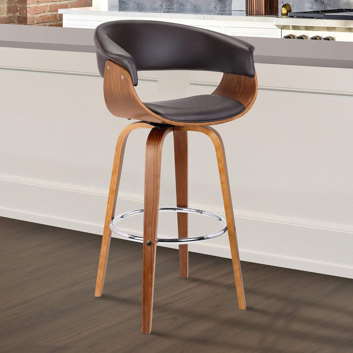 Armen Living Julyssa Mid-Century Swivel Counter Height Barstool, 26", Brown
