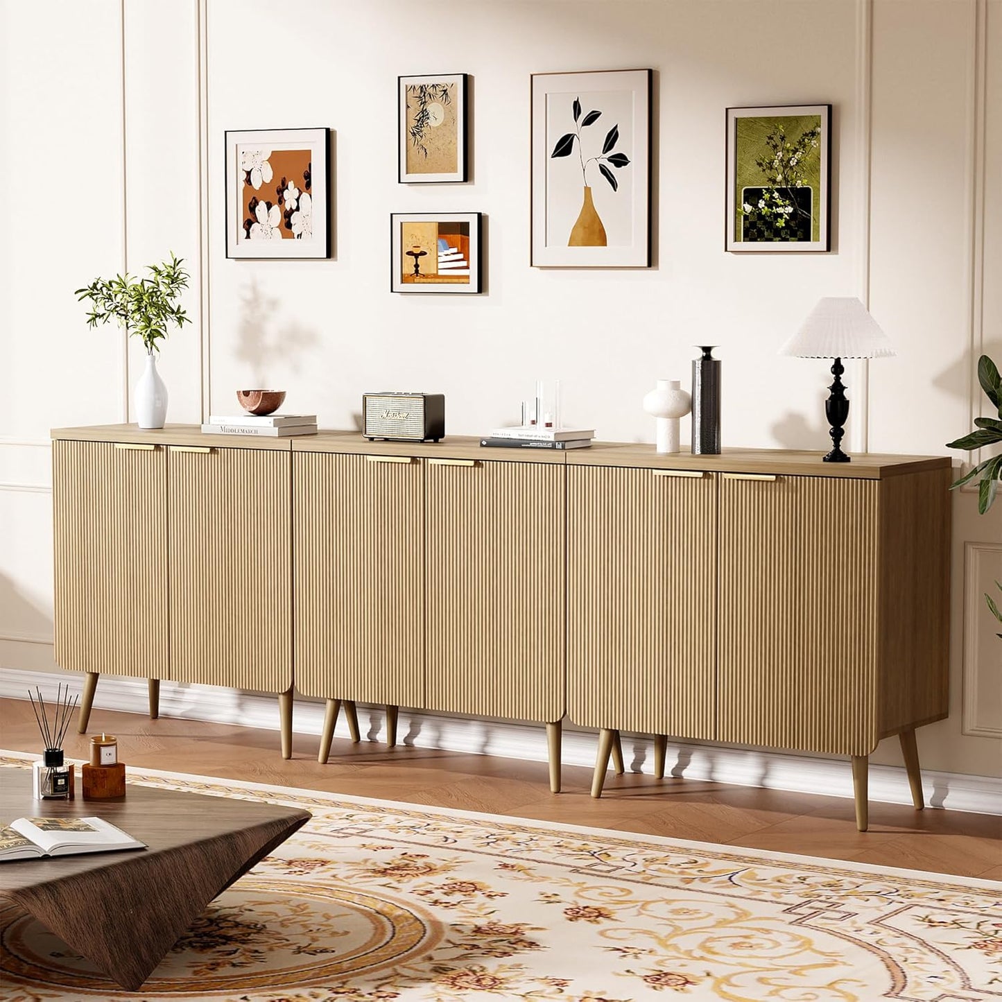 Sideboard Buffet Cabinet with Storage, 2 Doors Wood Entryway Cabinet, Modern Accent Cabinet with Solid Wood Feet & Adjustable Shelves, Multifunctional Console Table for Living Room, Kitchen, Hallway