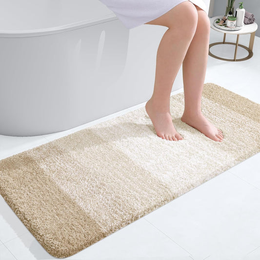 OLANLY Bathroom Runner Rugs 47x20, Extra Soft Absorbent Microfiber Bath Rugs, Rubber Backing, Quick Dry, Washable Bath Mats for Bathroom Floor, Tub and Shower, Home Decor Accessories, Light Beige