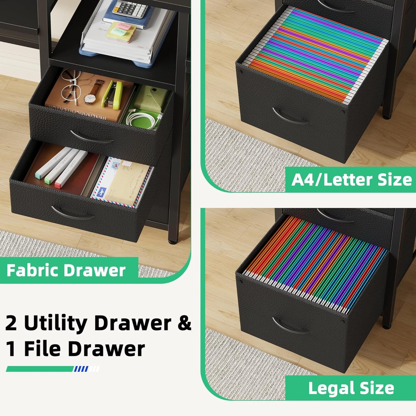 93'' Two Person Desk with Charging Station, Long Desk with 3 Drawers and Printer Shelf, Double Computer Desk, Fabric Drawers, 2 Person Writing Study Table Workstation for Home Office, Black