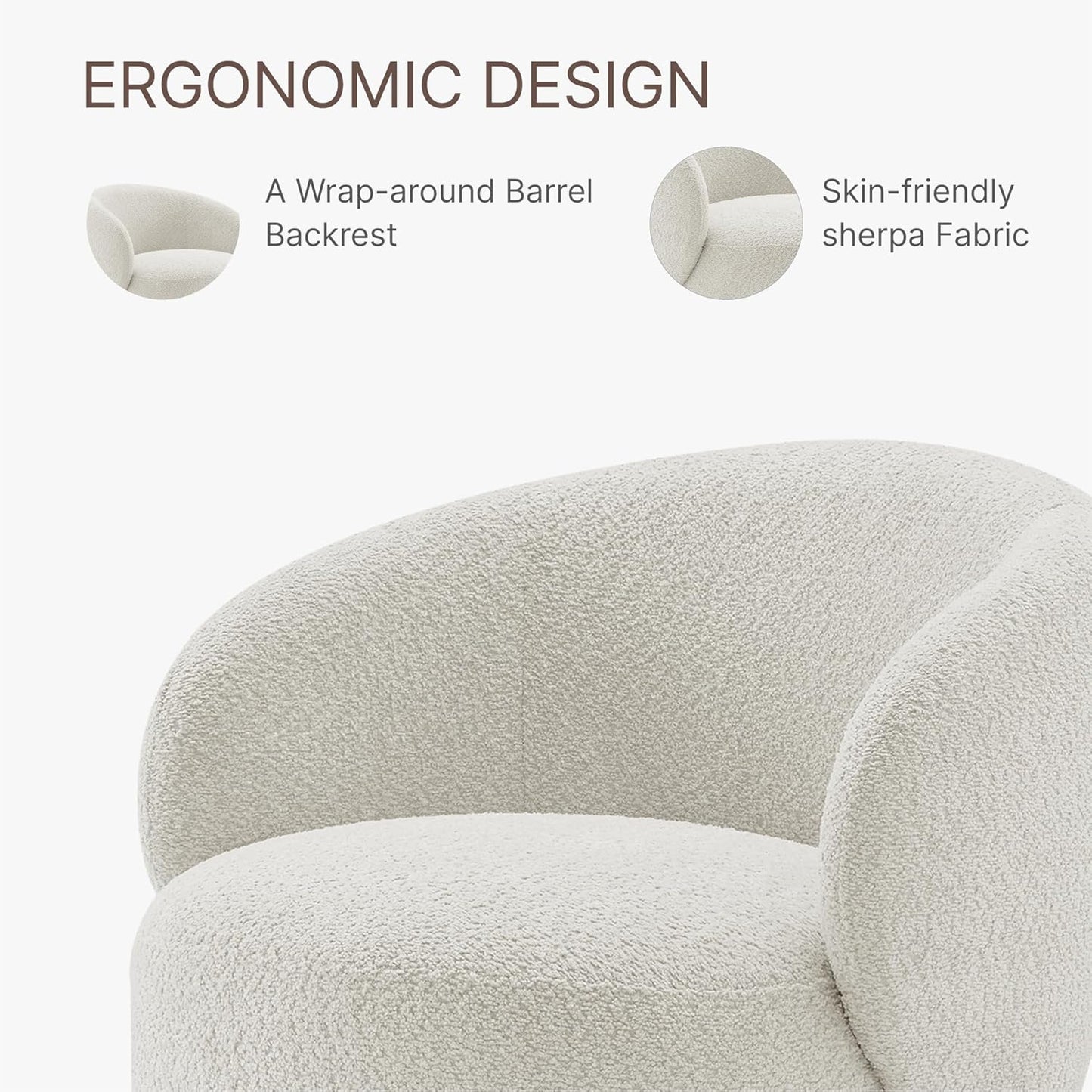 Swivel Accent Chair Round Barrel Armchair Upholstered Performance Fabric for Living Room Bedroom Waitingroom,1 Box,Cream