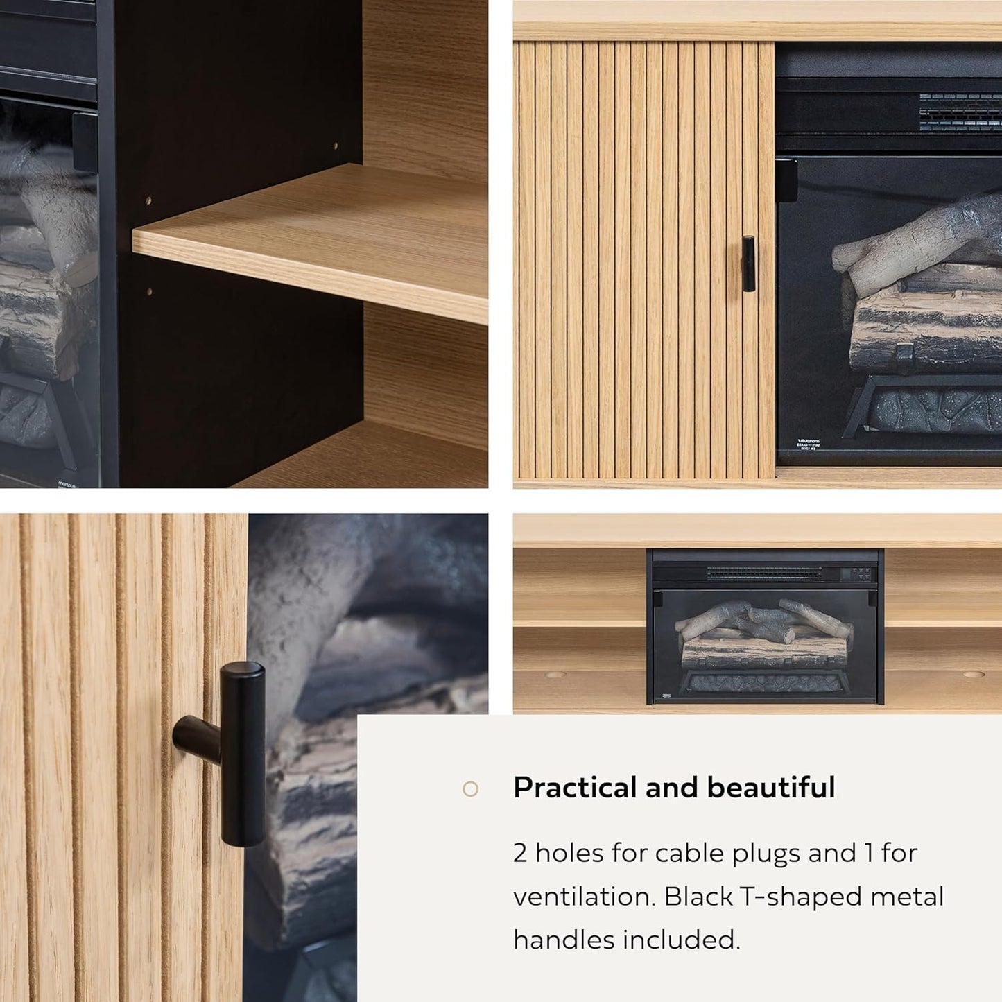 WERMO 71'' Electric Fireplace TV Stand for Living Room with Heater, Storage and Shelves Designed to fit 65’’ - 75’’ TVs. TV Entertainment Center with Fireplace, Wood TV Stand Fireplace Console (Oak)