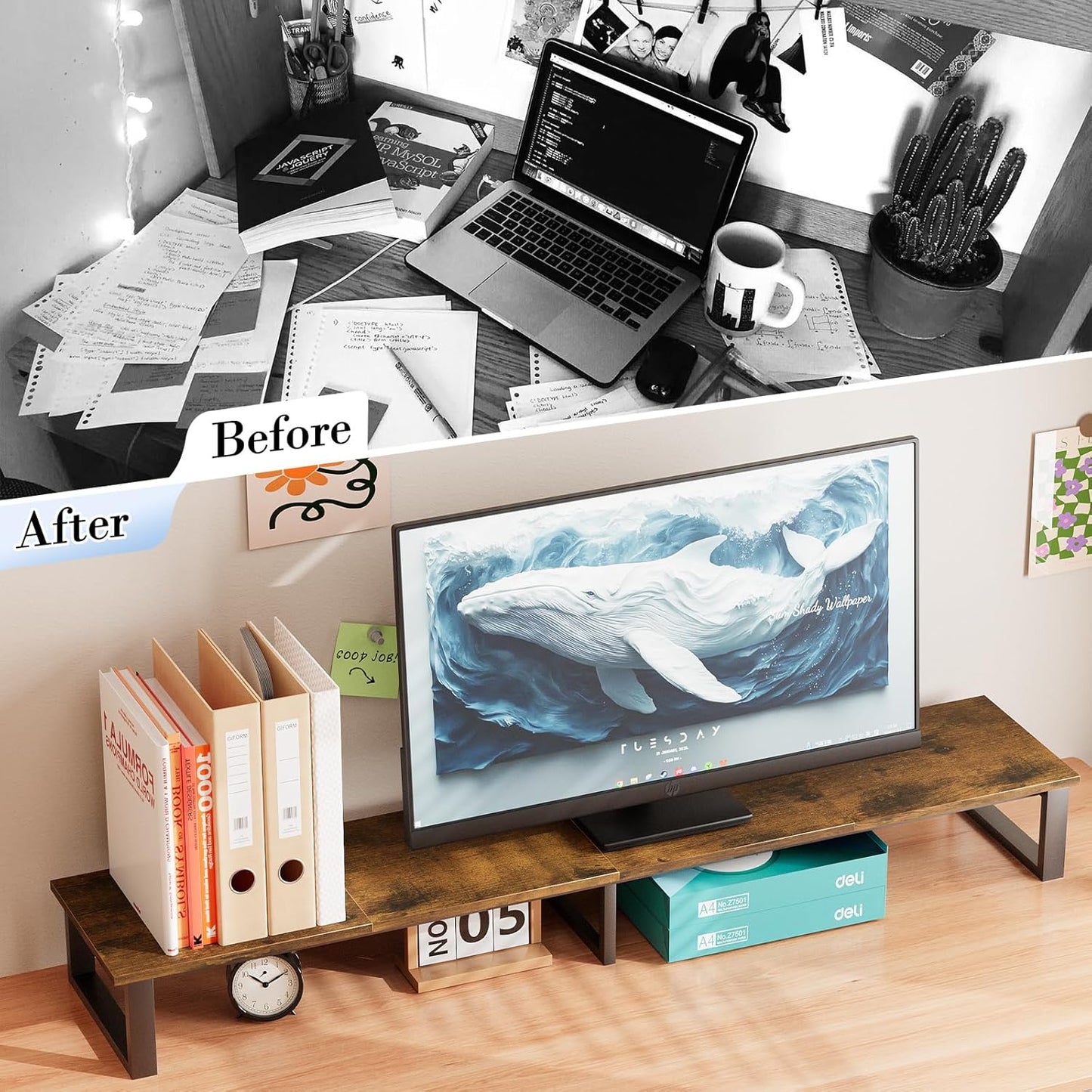 59" Large TV Riser Stand for 32-75 Inch TV, TV Shelf with Steel Legs, Tabletop TV Riser for Home Living Room, Study Office (Brown)