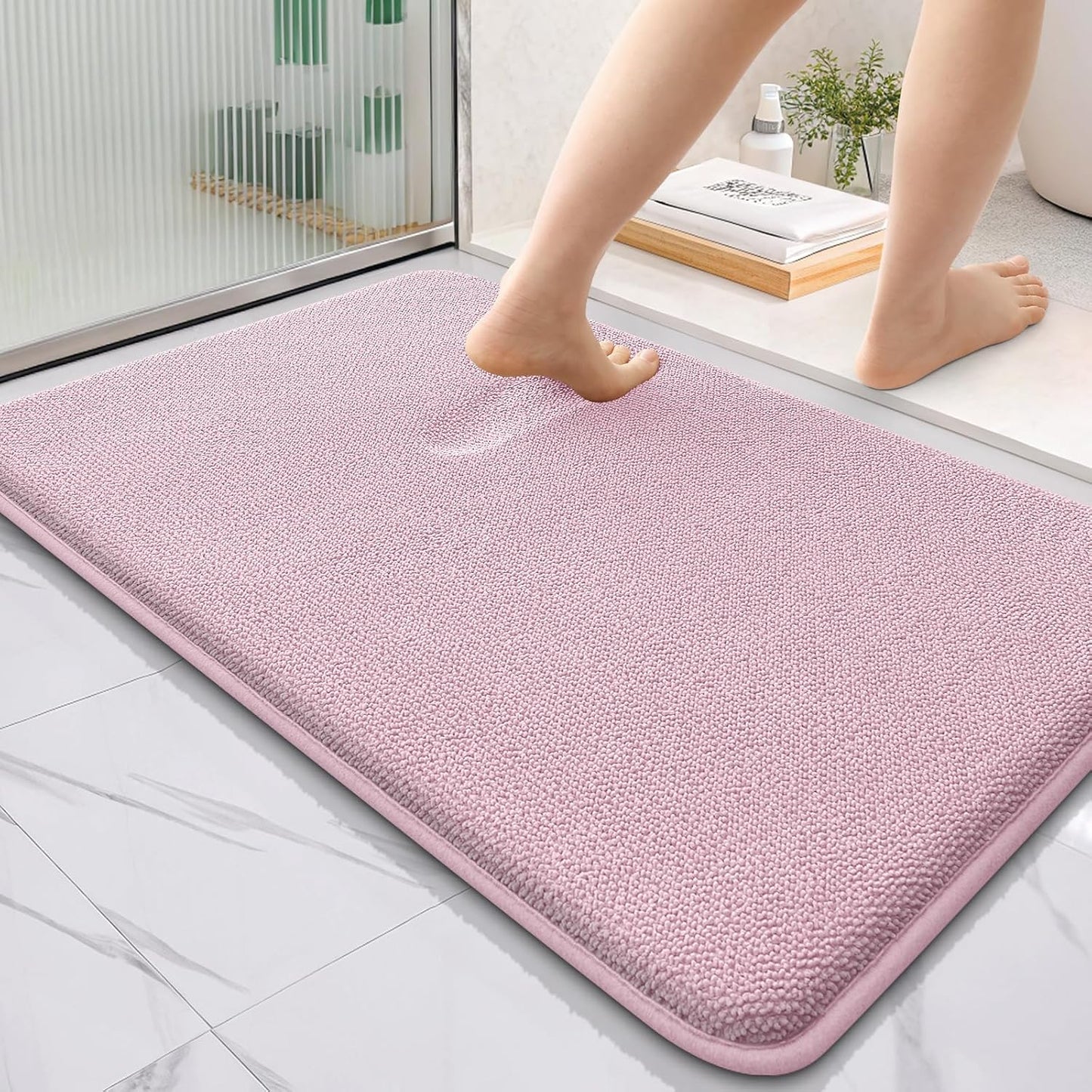 OLANLY Thick Memory Foam Bath Mat Rug 36x24, Extra Soft Absorbent Bathroom Rug, Quick Dry Bath Mats, Non-Slip, Machine Washable Carpet for Bathroom, Tub and Shower, Home Decor Accessories, Dusty Rose