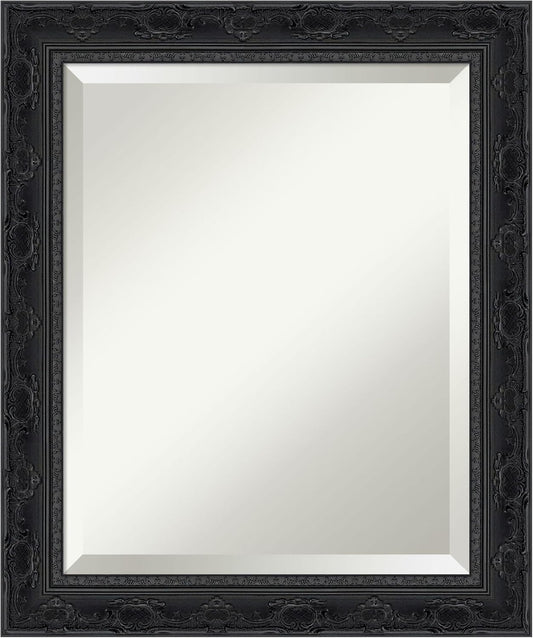 Amanti Art Bathroom Mirror for Over Sink, 25x21 Filigree Gloss Black Rectangle Vanity Mirror, Small Traditional Frame, Hangs Horizonally and Vertically, Bathroom Wall Decor, Beveled Edge