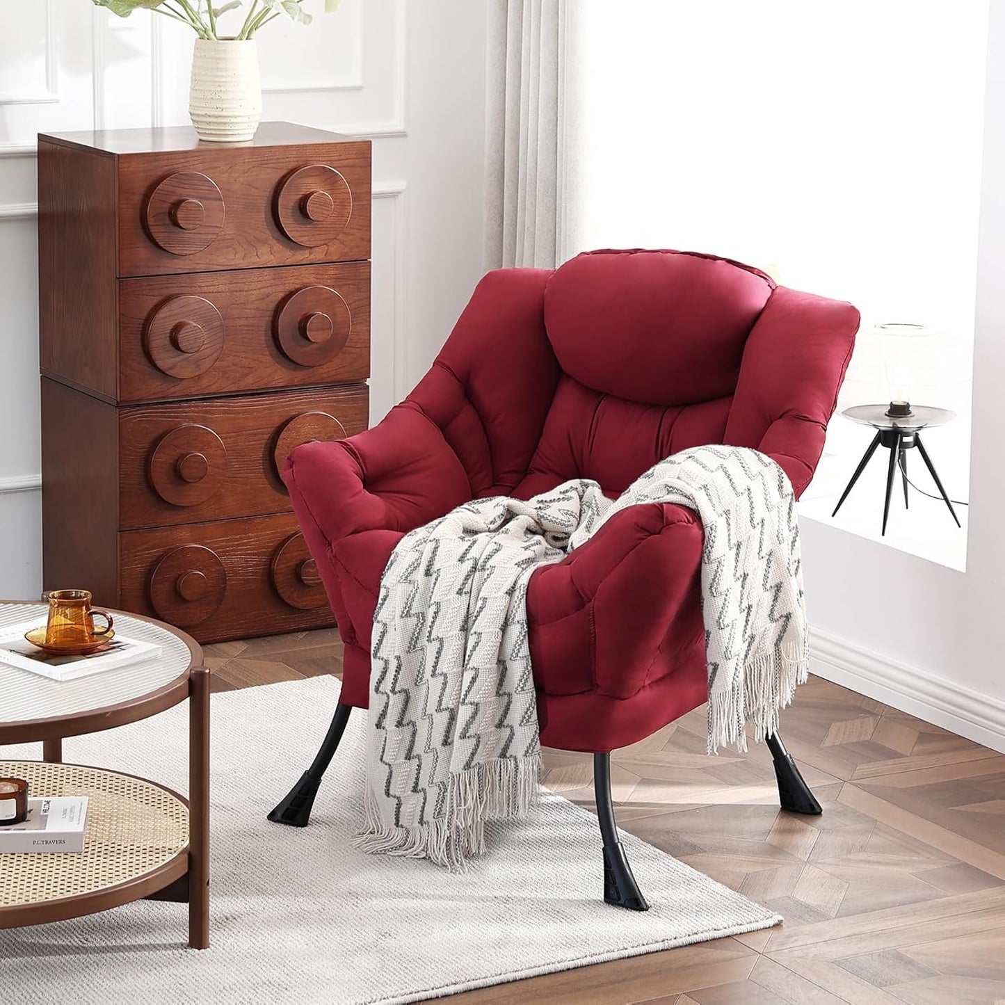 Lazy Chair, Reading Armchair, Large Modern Lounge Accent Chair, Leisure Sofa Chair for Living Room, Bedroom, Dorm Room (Burgundy)