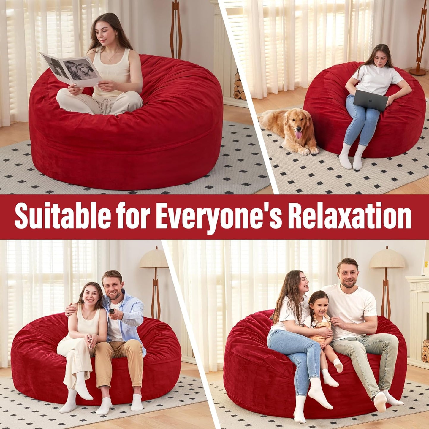 HABUTWAY Bean Bag Chair: Giant 6' Memory Foam Furniture Bean Bag Chair with Microfiber Cover - 6Ft,Red