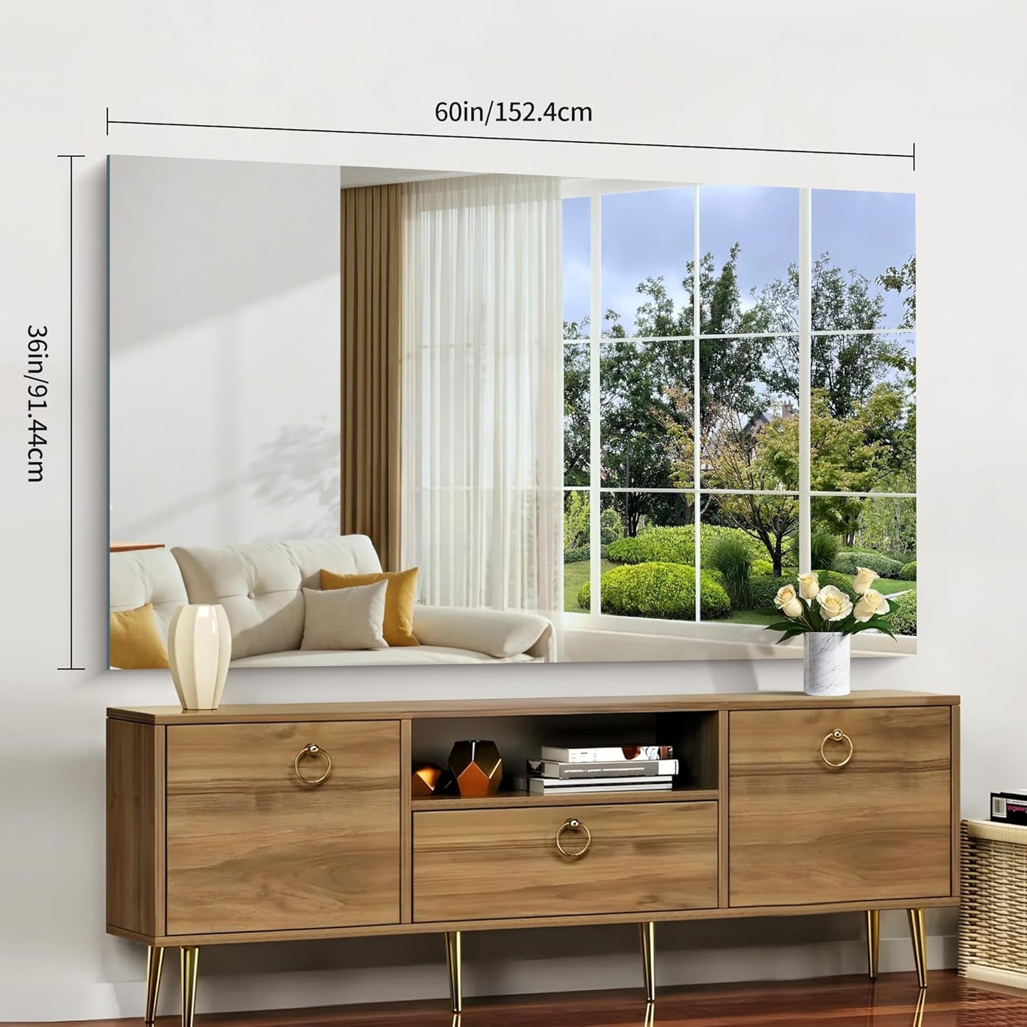 Frameless Mirror, 60x36 Large Bathroom Mirrors for Wall, Upgraded Shatterproof Rectangle Vanity Mirror Over Sink with Polished Edge for Bathroom,Bedroom,Living Room and Entryway
