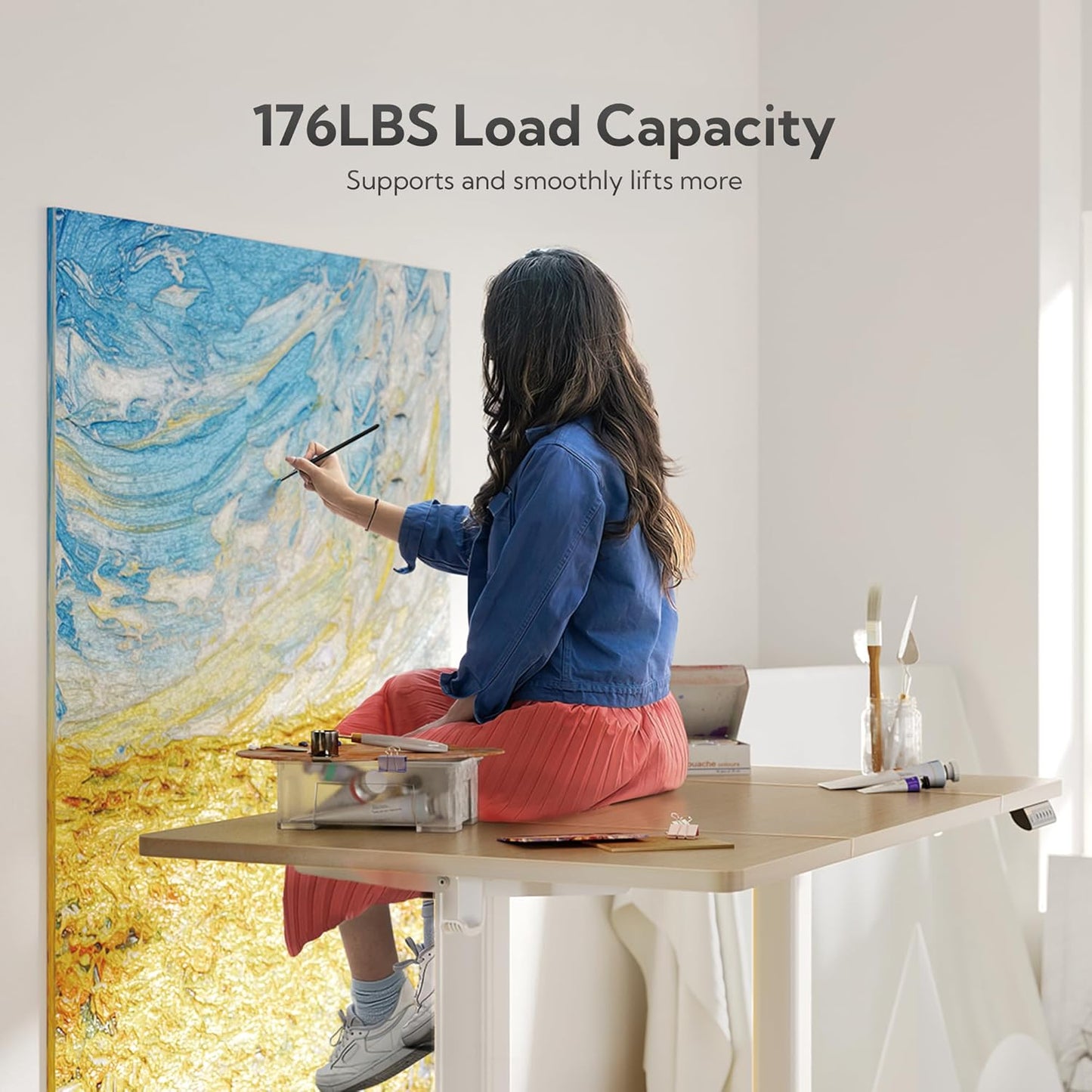 Claiks Electric Standing Desk, Adjustable Height Stand up Desk, 63x24 Inches Sit Stand Home Office Desk with Splice Board, White Frame/Nature Top