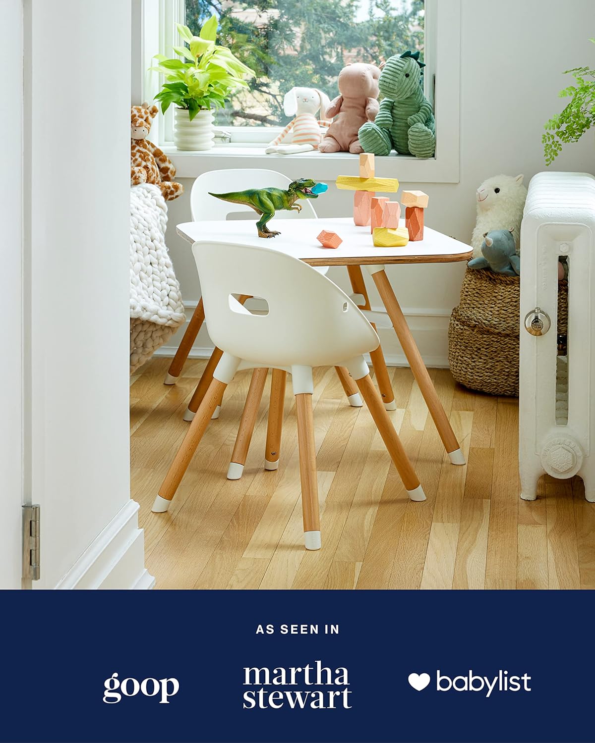 Lalo The Play Chair, Wooden and Non-Toxic Plastic Kids and Toddler Chair - Sturdy Bucket Seat and Easy to Clean Kids Chair with up to 200 lb. Weight Capacity, Set of 2 - Sage