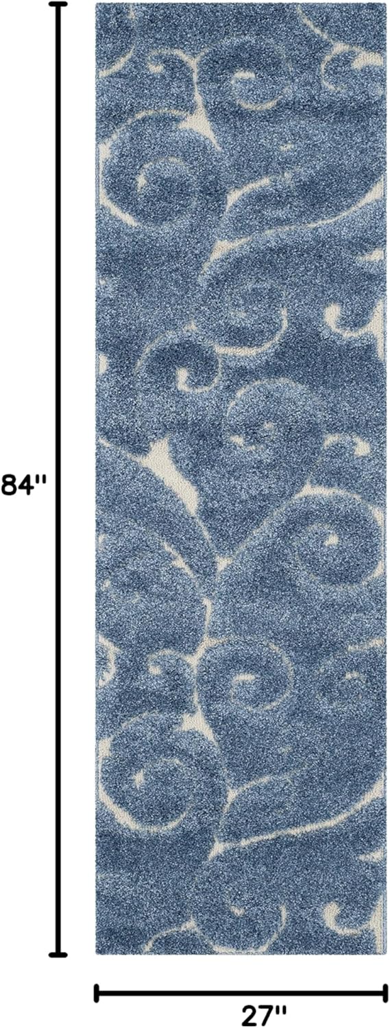 SAFAVIEH Florida Shag Collection Runner Rug - 2'3" x 7', Light Blue & Cream, Scroll Design, Non-Shedding & Easy Care, 1.2-inch Thick Ideal for High Traffic Areas in Living Room, Bedroom (SG455-6011)