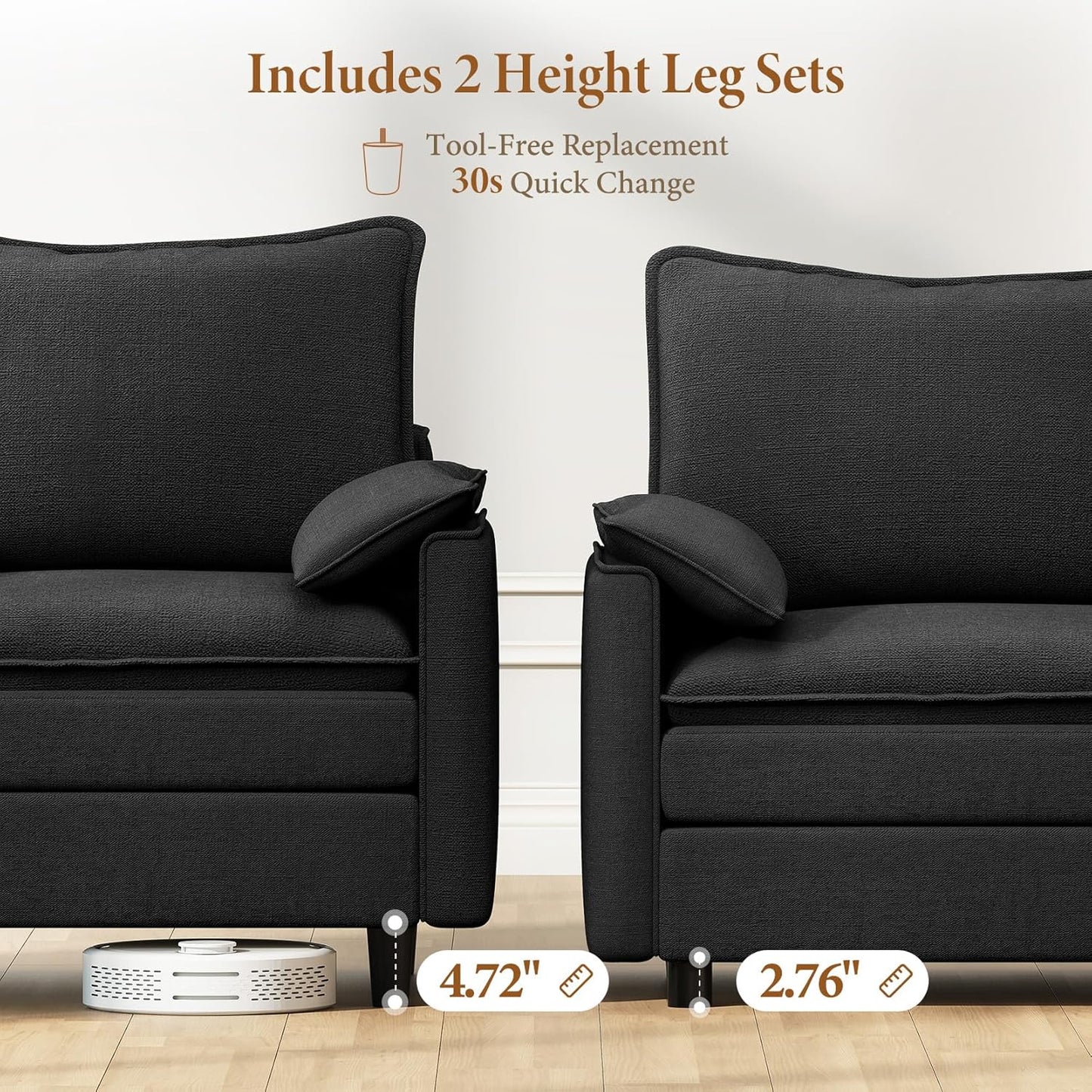 Vesgantti Large Modular Sectional Sofa, Big Comfy Cloud Couch with Ottoman Deep Seat Chenille Cloud Sofa, 8 Seater Large Sectional Couches for Living Room, Bedroom and Apartment, Black