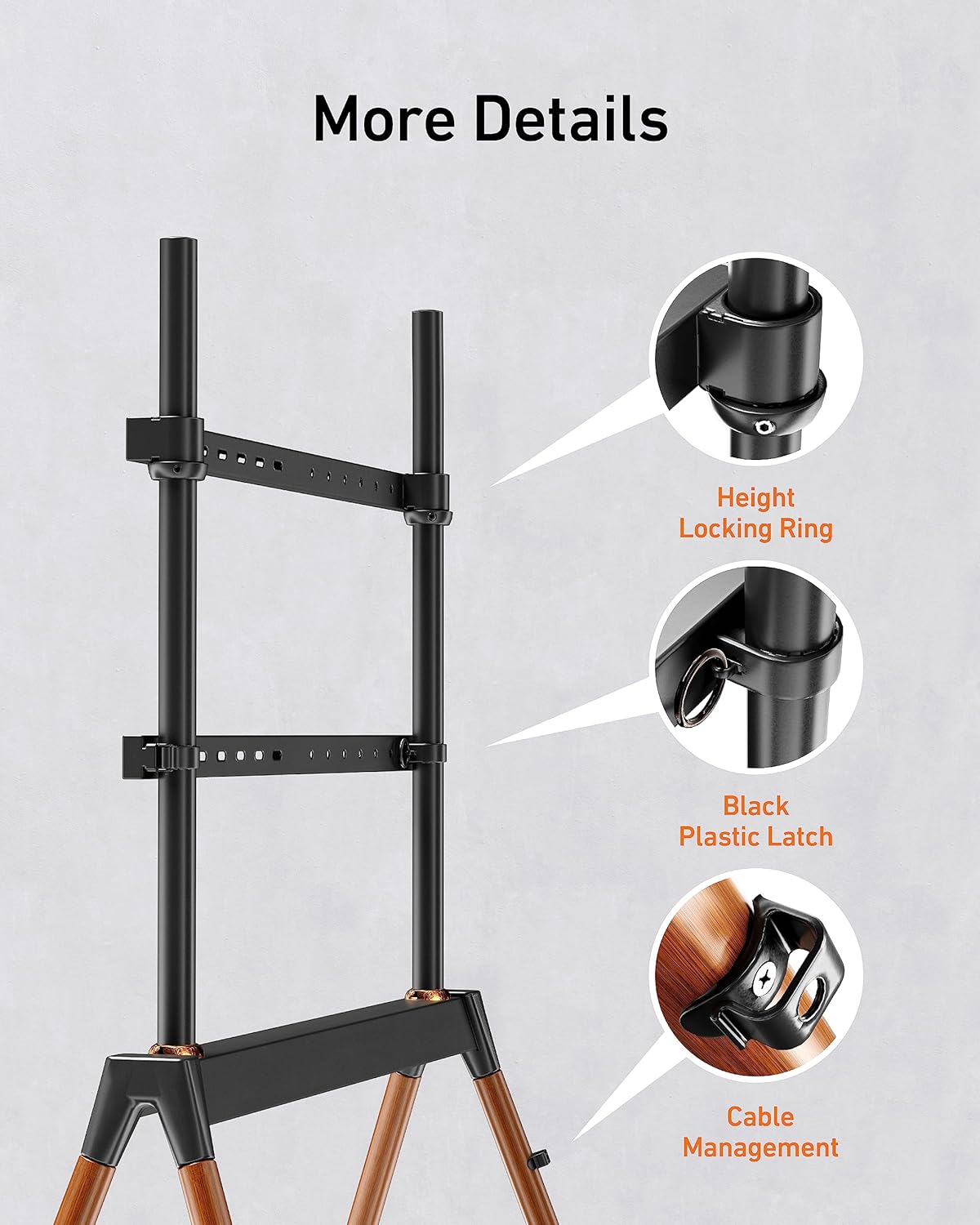 Easel TV Stand for 32-86 Inch LCD LED Flat or Curved Screen up to 132 lbs, Height Adjustable Tripod TV Floor Stand with Wood Legs and Cable Ties