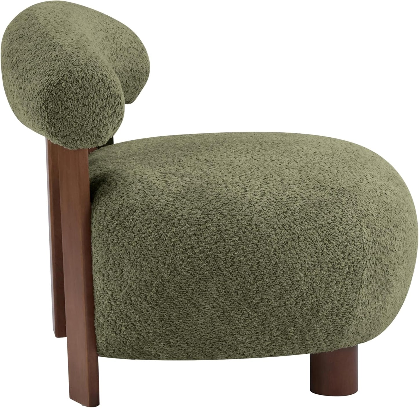 Christopher Knight Home Elvina Boucle Fabric Accent Chair, Solid Wood Single Lounge Sofa, Bedroom Comfy Reading Chair, for Modern Minimalist Style Living Room/Home Office, Olive Green