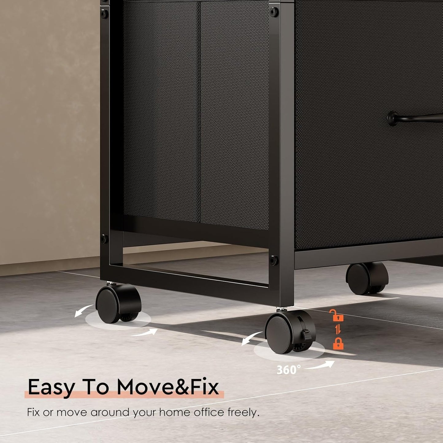 3 Drawer File Cabinet with Wheels Rolling Printer Stand with Open Storage Shelf Fabric Lateral Filing Cabinet for Home Office,Black