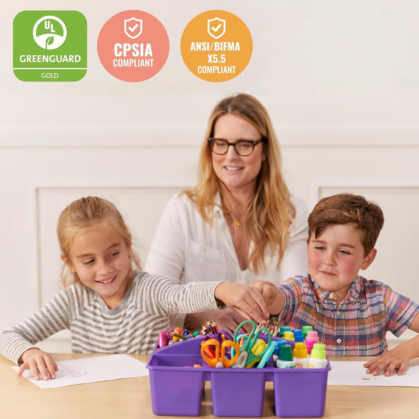 ECR4Kids 30in x 48in Rectangular Hardwood Table with 22in Legs, Kids Furniture, Antique White