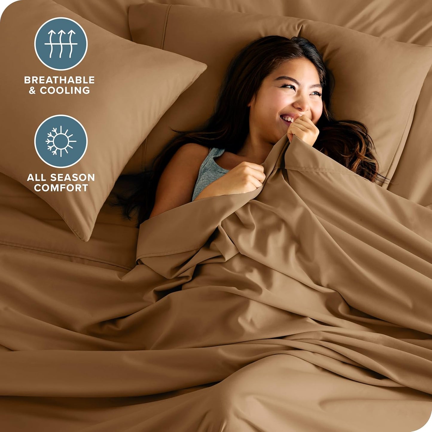 Bare Home Twin XL Sheet Set - 1800 Ultra-Soft Microfiber Twin Extra Long Bed Sheets - Double Brushed - Deep Pockets - Easy Fit - Extra Soft - 3 Piece Set - Bed Sheets & Pillowcases (Twin XL, Caramel)