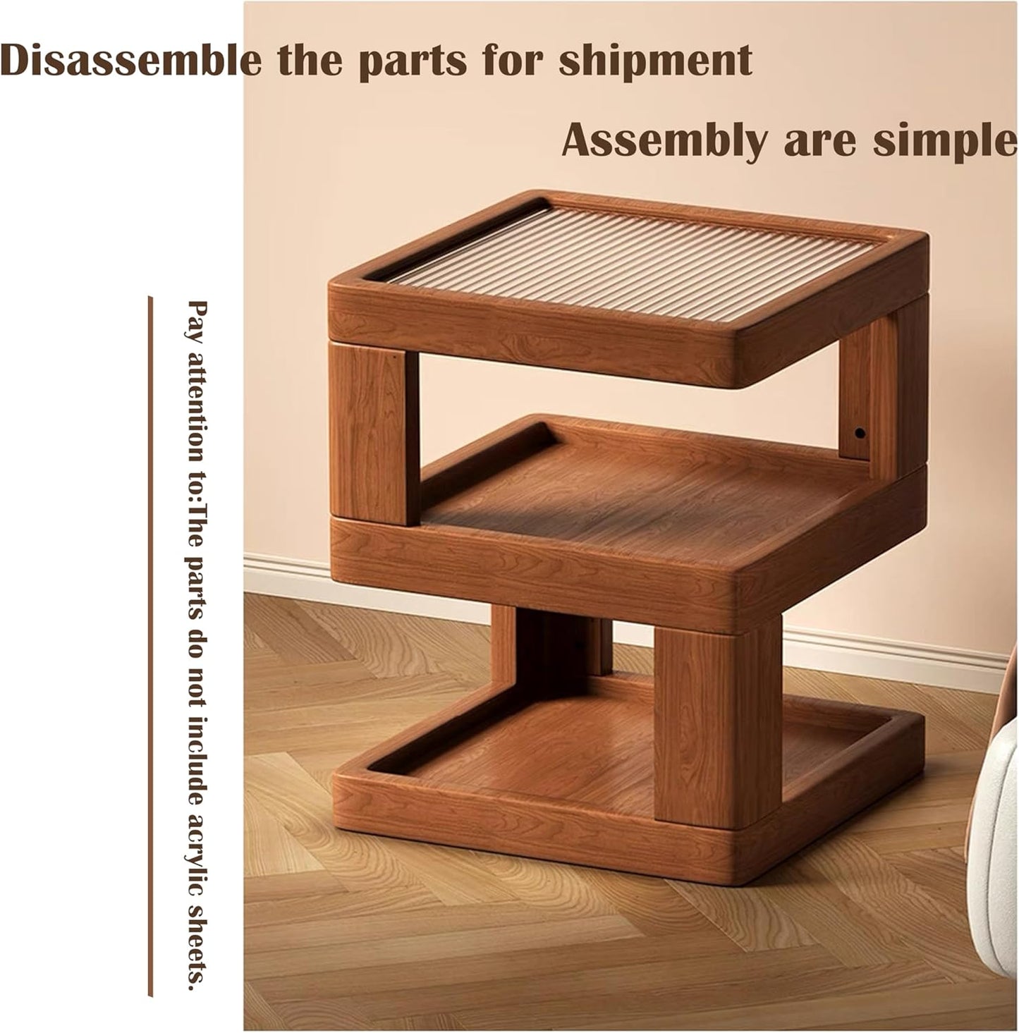 Nightstand Bedside Table with 3-Tier Storage, Modern Solid Rubberwood End Side Table for Bedroom Living Room,Original Wood Color Walnut (13.7" D x 13.7" W x 21.2" H)