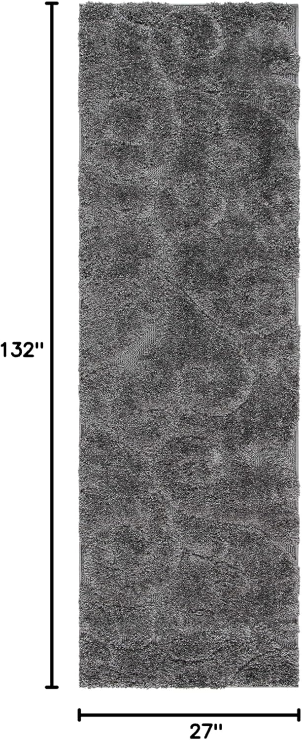 SAFAVIEH Florida Shag Collection Runner Rug - 2'3" x 11', Grey, Scroll Design, Non-Shedding & Easy Care, 1.2-inch Thick Ideal for High Traffic Areas in Living Room, Bedroom (SG455-8013)
