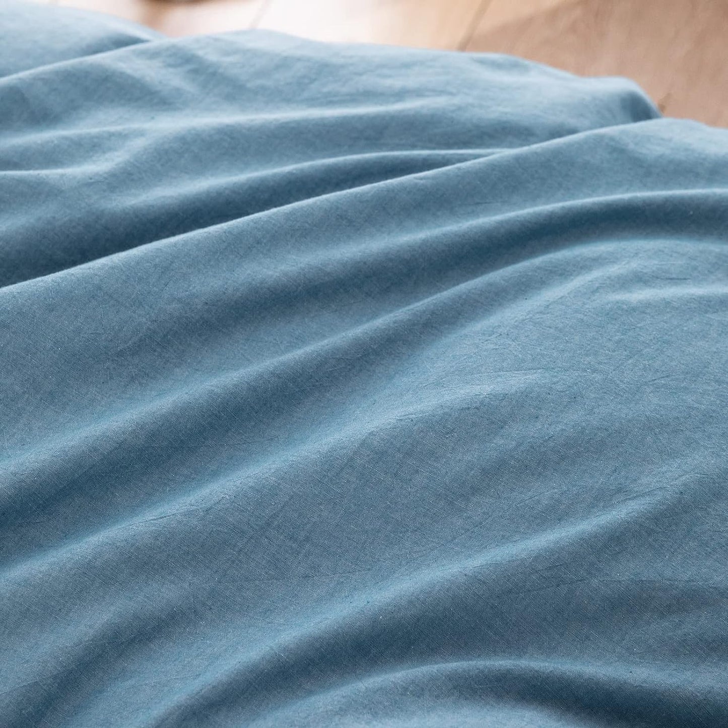 BESTOUCH Duvet Cover Set 100% Washed Cotton Linen Feel Super Soft Comfortable Chic Lightweight 3 PCs Home Bedding Set Solid Dark Blue King