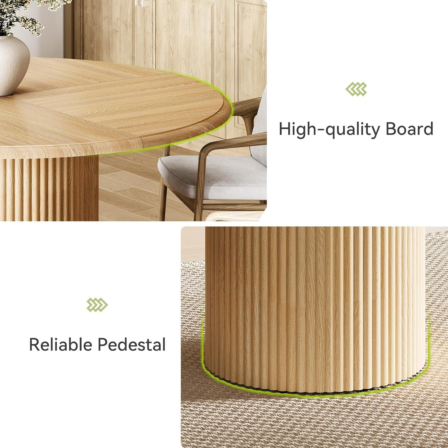 LITTLE TREE 47 Inches Round Dining Table for 4, Farmhouse Natural Wooden Dining Room Table with Fluted Pedestal, Large Circle Kitchen Dinner Table for Dining Room, Living Room (Table Only)